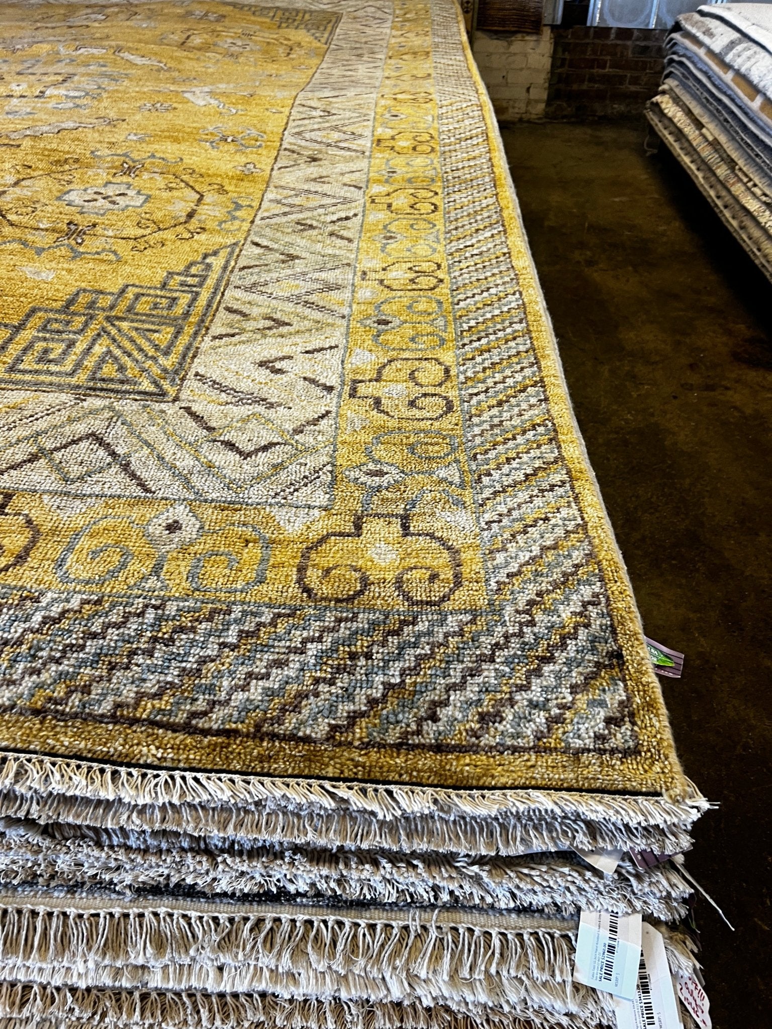 Nadja 10x13.9 Hand-Knotted Gold & Tan Oriental | Banana Manor Rug Factory Outlet