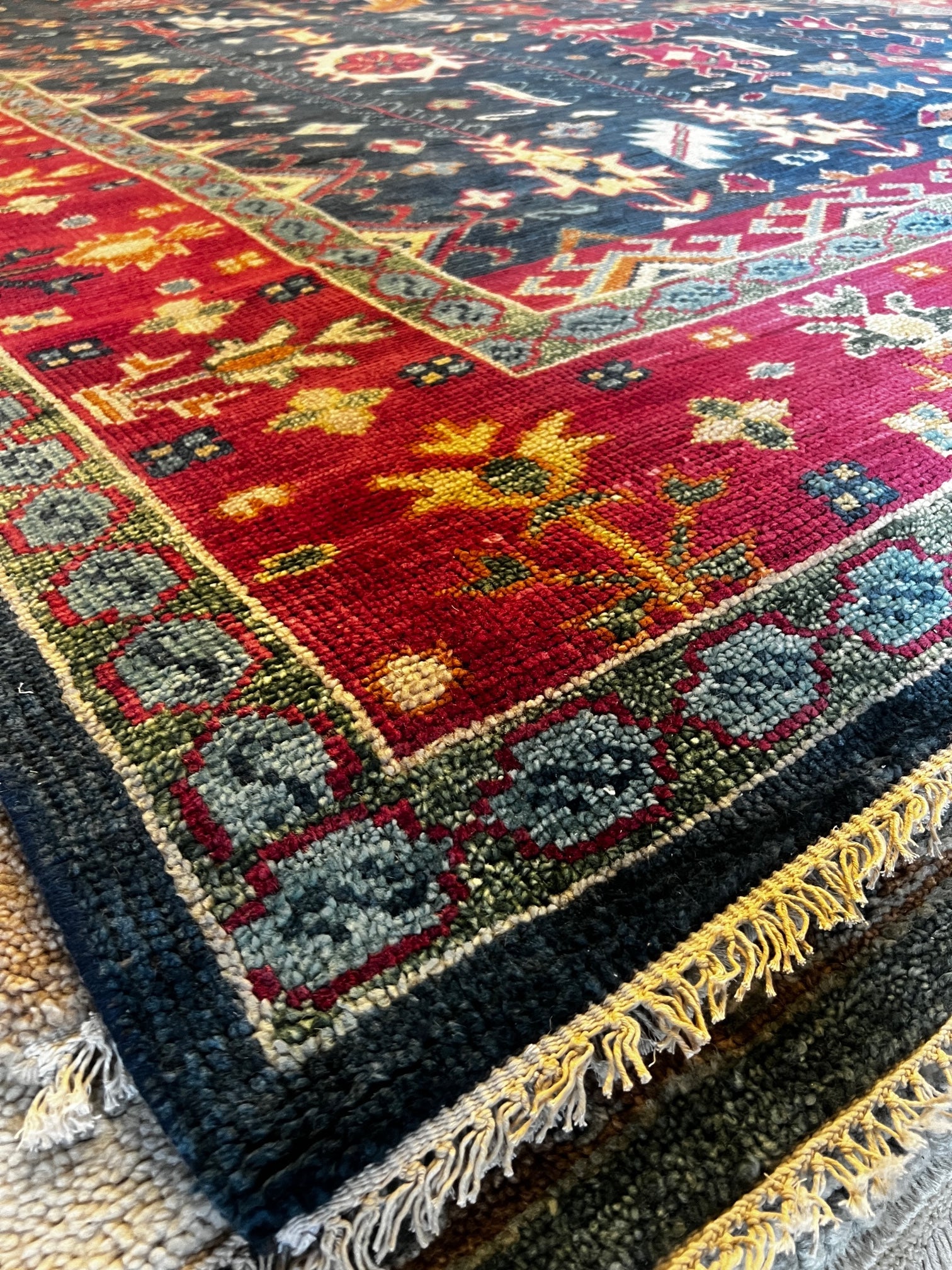 Nan Kempner 9.9x13.9 Blue and Red Hand-Knotted Oushak Rug | Banana Manor Rug Factory Outlet