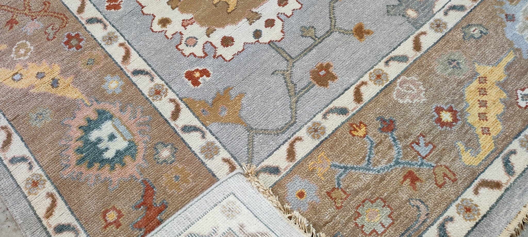 Nancy Meyers Grey and Light Brown Hand-Knotted Oushak Rug 8x10 | Banana Manor Rug Company