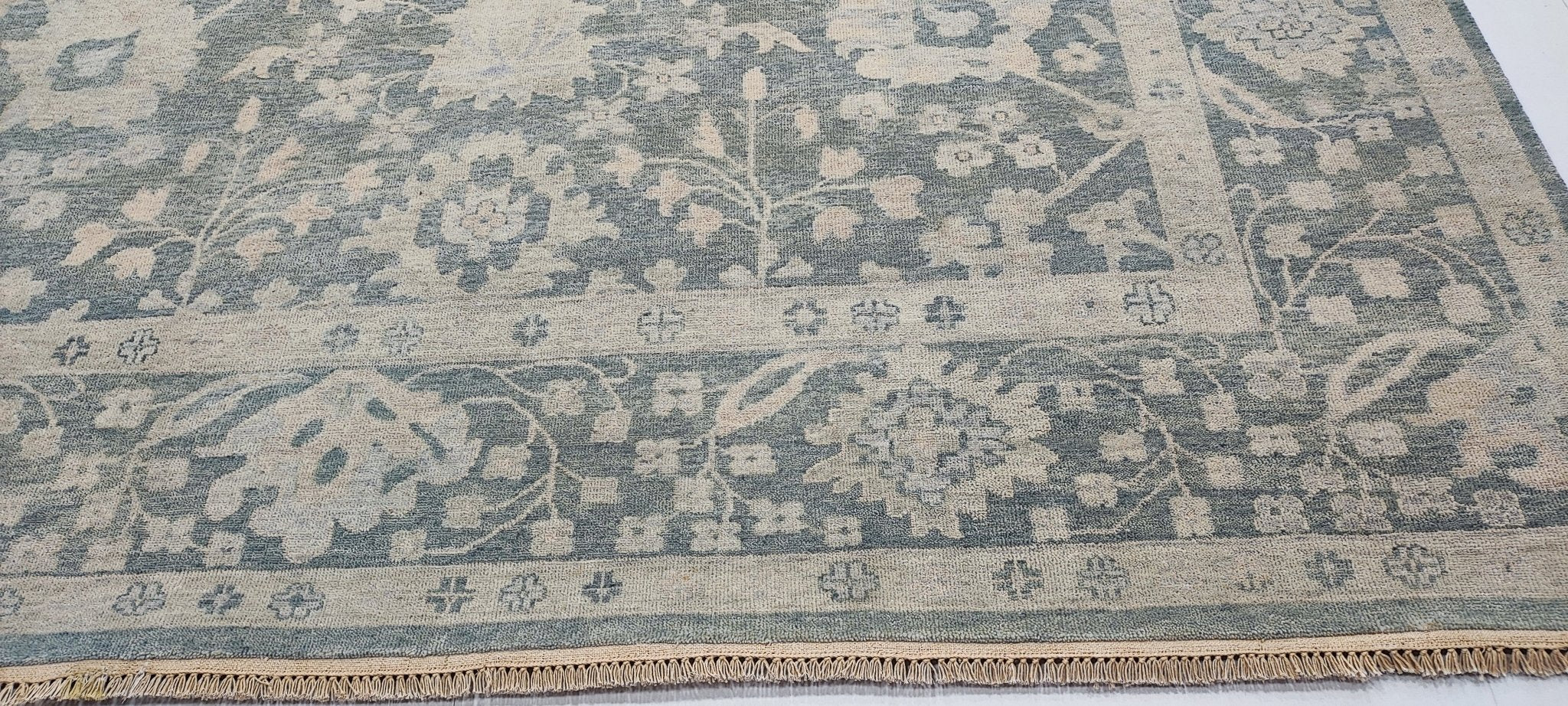 Nancy Wesley 9x12 Hand-Knotted Aqua & Silver Oushak | Banana Manor Rug Factory Outlet