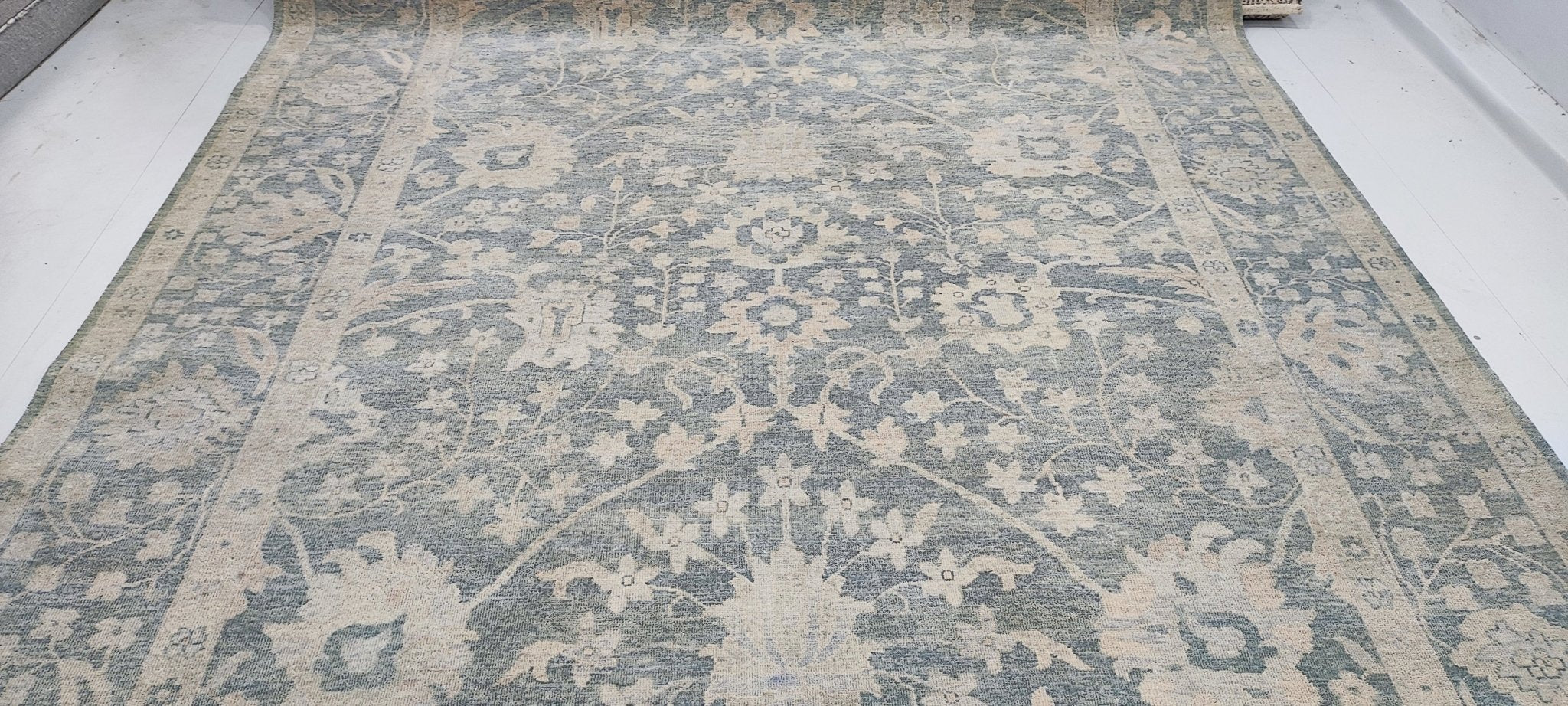Nancy Wesley 9x12 Hand-Knotted Aqua & Silver Oushak | Banana Manor Rug Factory Outlet