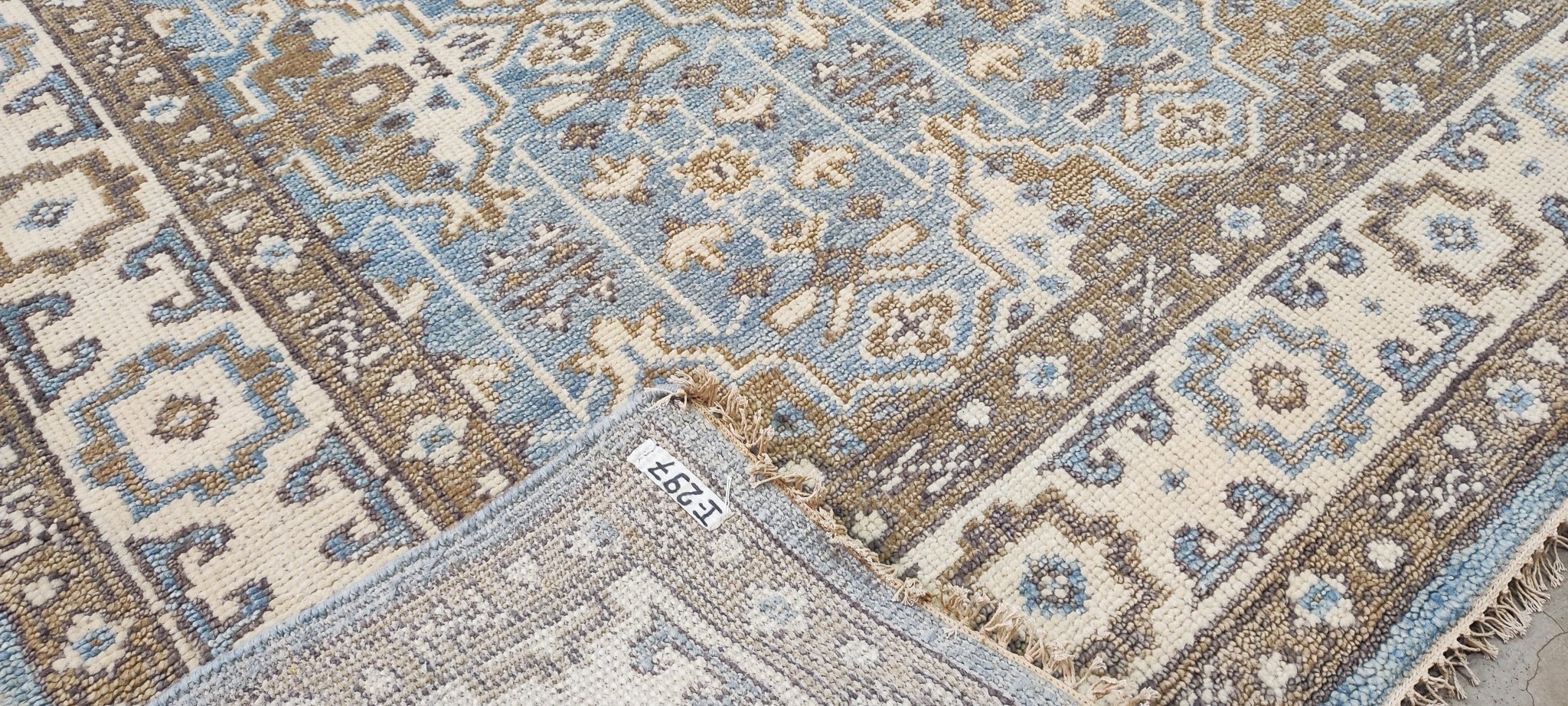 Naomi Alon Coe Light Blue and Ivory Hand-Knotted Oushak Rug 8x10 | Banana Manor Rug Company