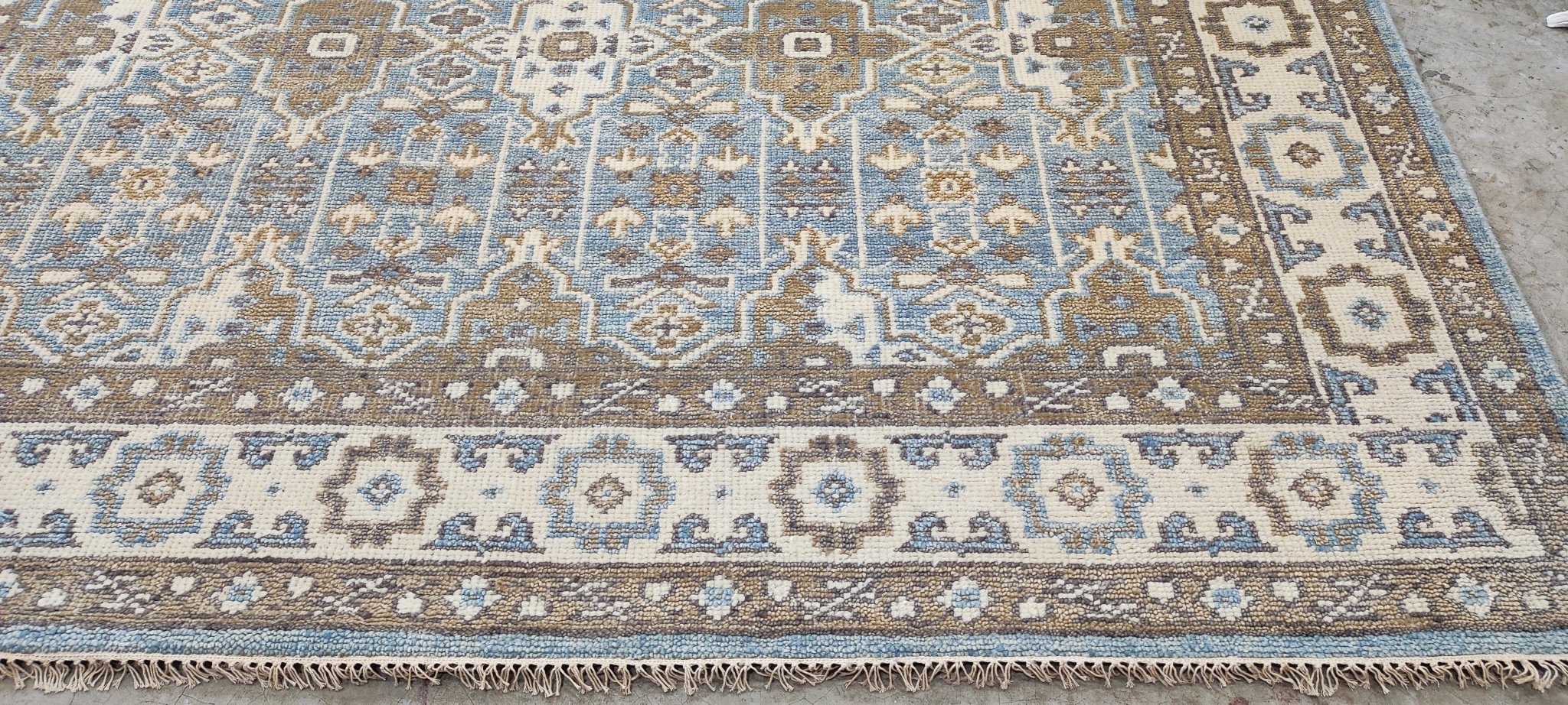 Naomi Alon Coe Light Blue and Ivory Hand-Knotted Oushak Rug 8x10 | Banana Manor Rug Company