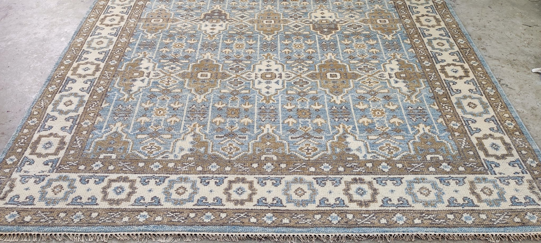 Naomi Alon Coe Light Blue and Ivory Hand-Knotted Oushak Rug 8x10 | Banana Manor Rug Company