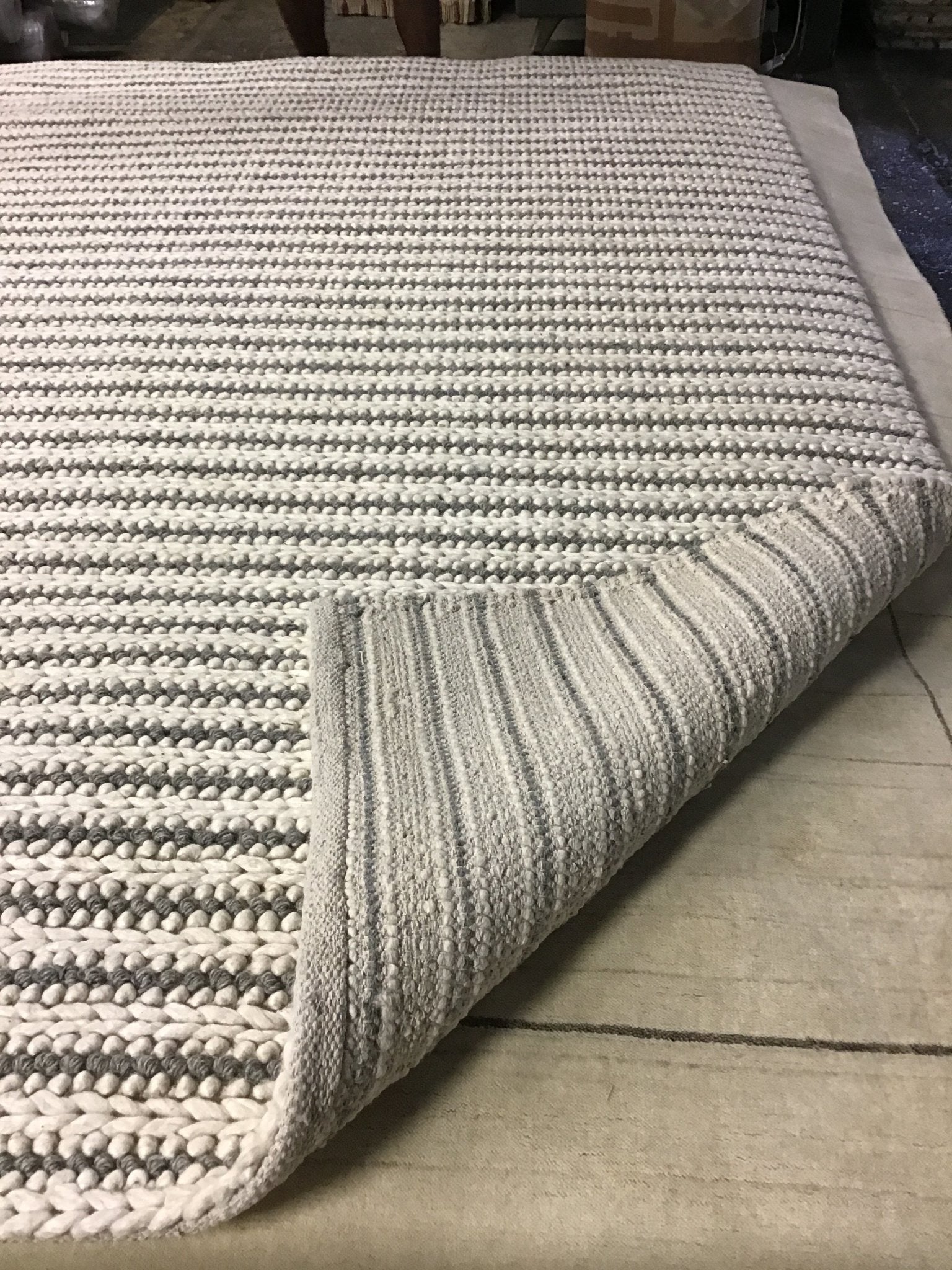 Naomi White and Grey Striped Handwoven Rug (Multiple Sizes) | Banana Manor Rug Company