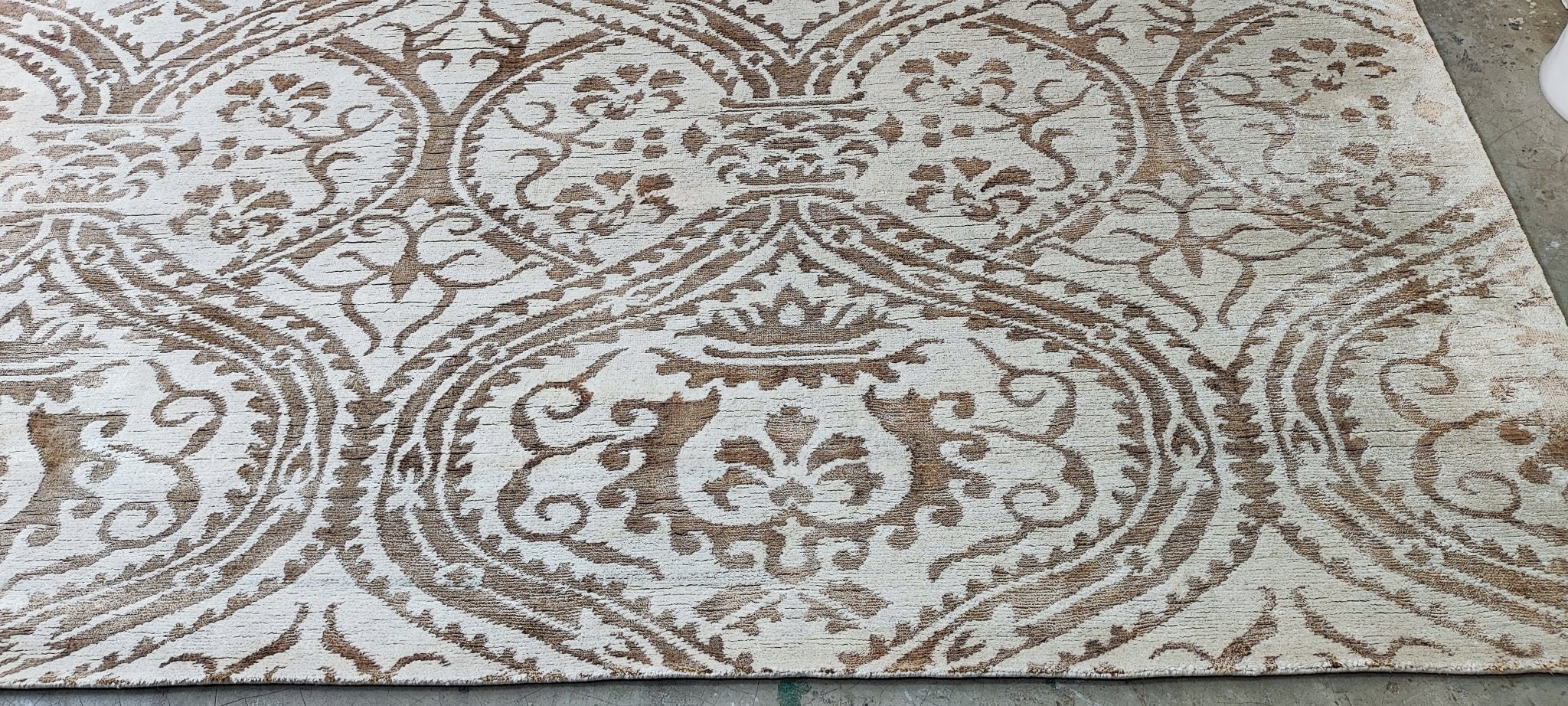 Nera 10.9x11.9 Ivory & Brown Floral Viscose | Banana Manor Rug Factory Outlet