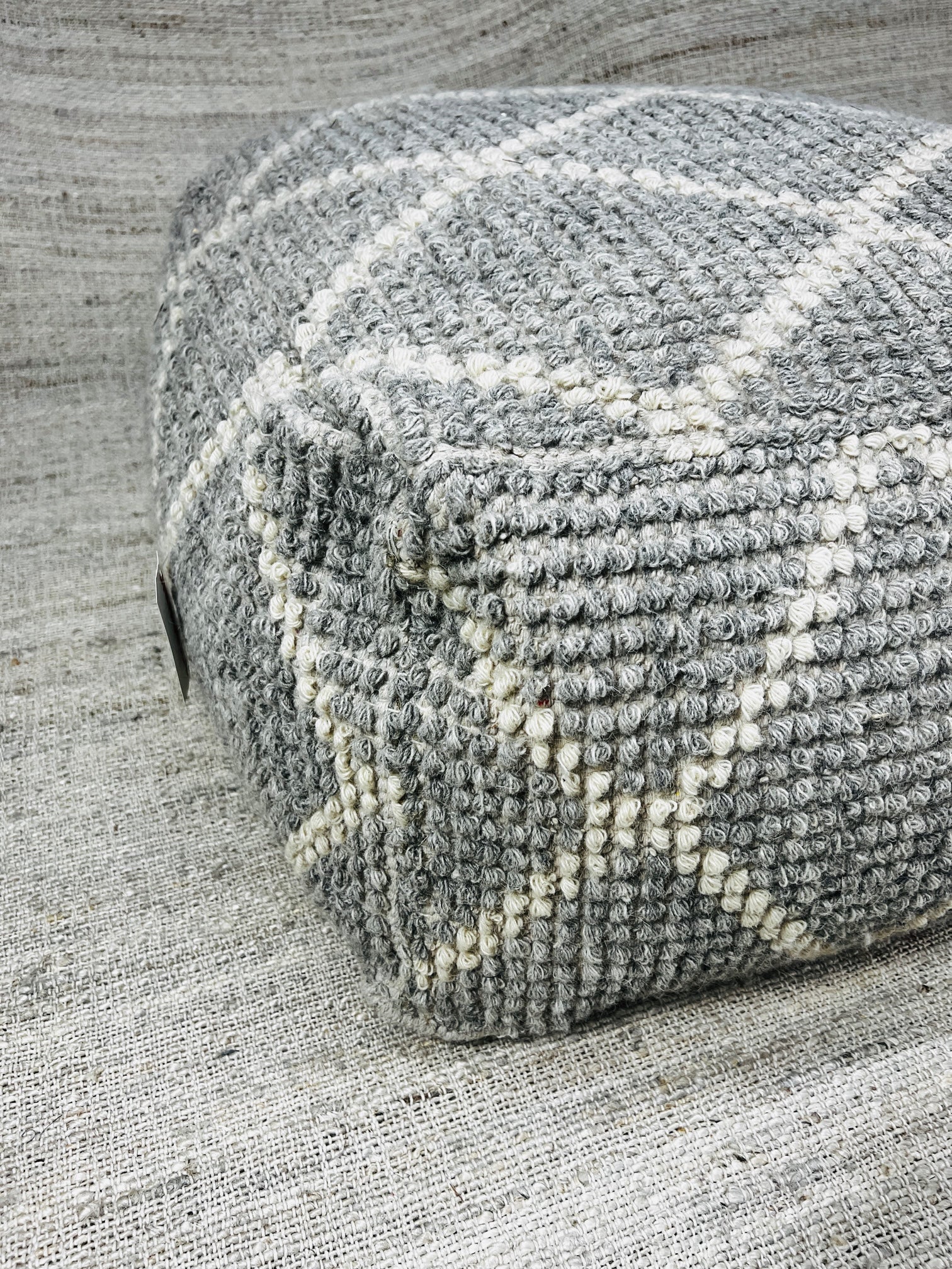 Neutral Diamond Handwoven Wool Loop Top Design Pouffe | Banana Manor Rug Company