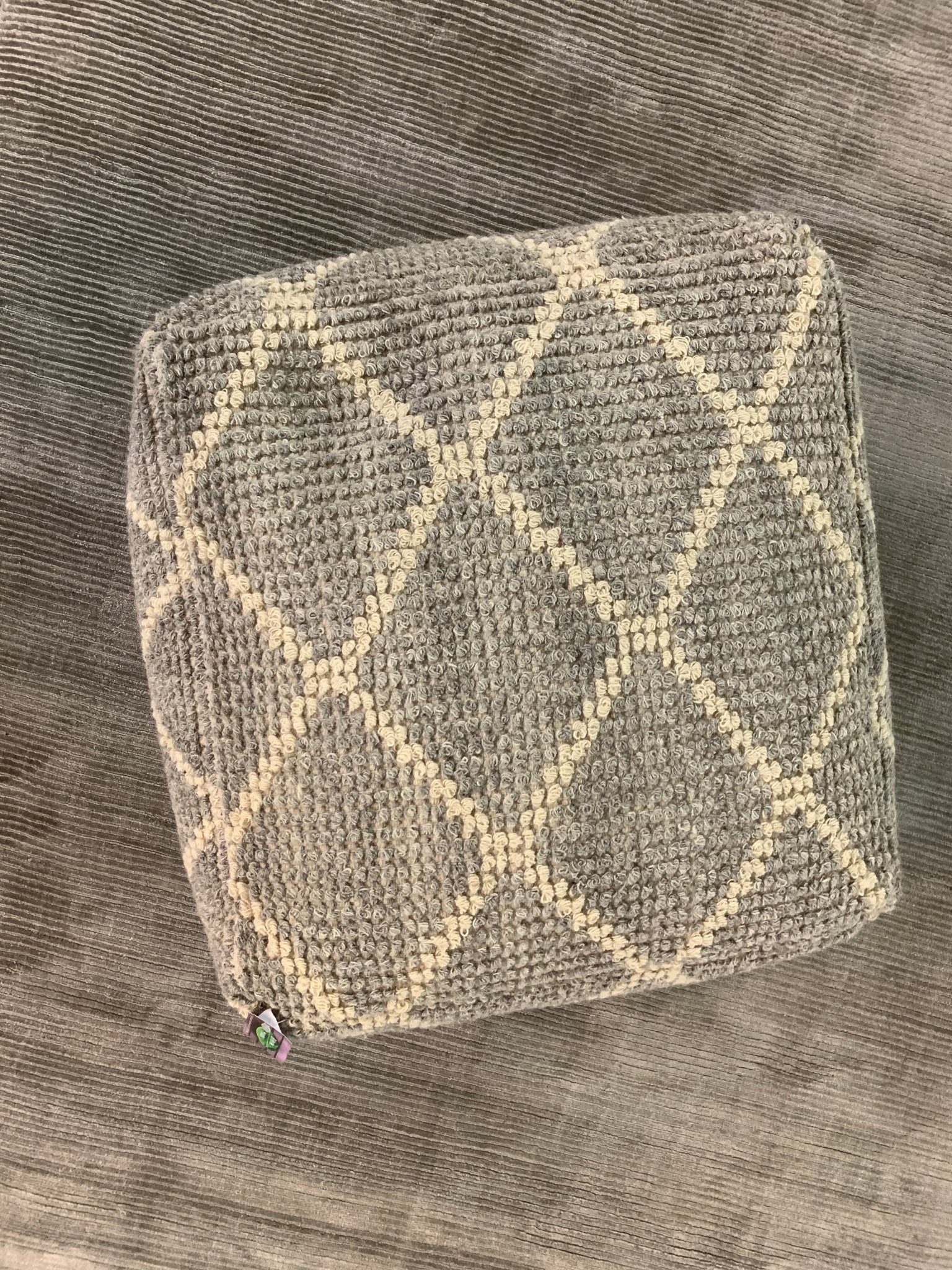 Neutral Diamond Handwoven Wool Loop Top Design Pouffe | Banana Manor Rug Company