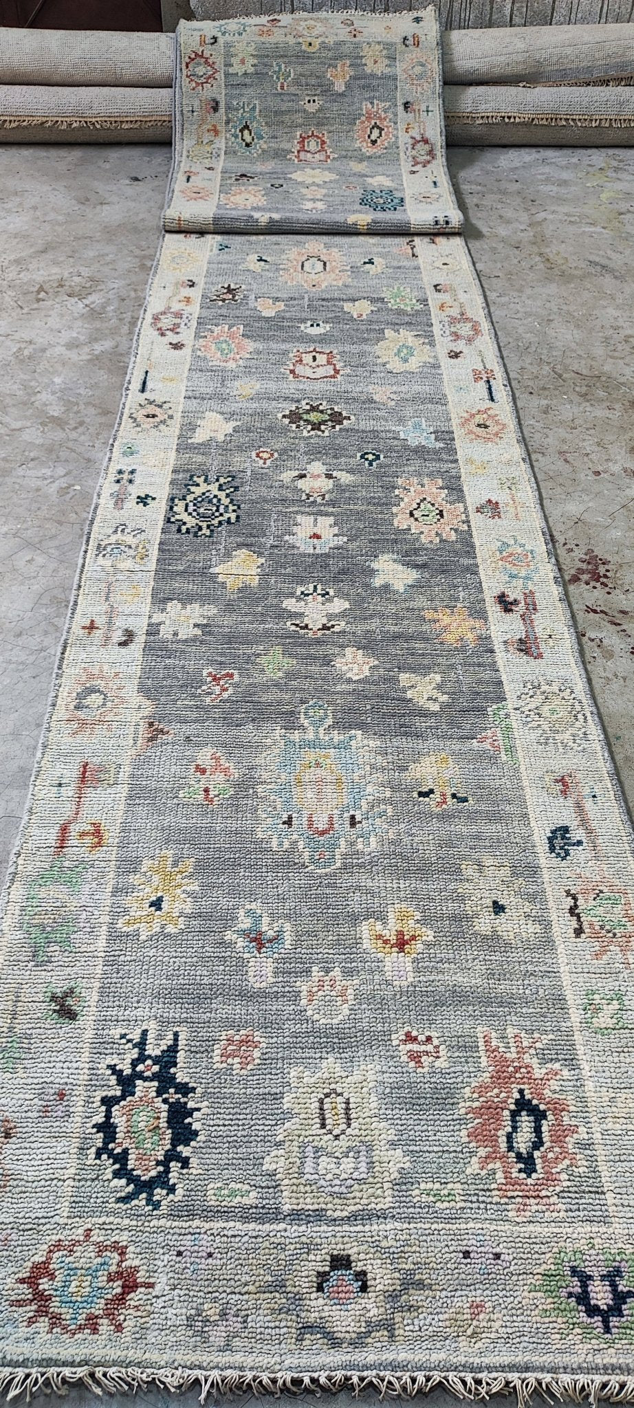 Nicola 2.9x20.6 Hand Knotted Grey & Silver Turkish Oushak | Banana Manor Rug Factory Outlet