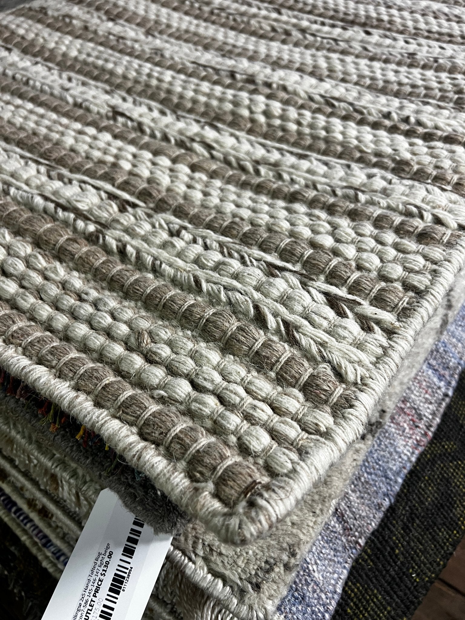 Nicolas Chamfort Handwoven Wool Durrie Natural Brown Loop Strip 2.6x4.6 | Banana Manor Rug Company