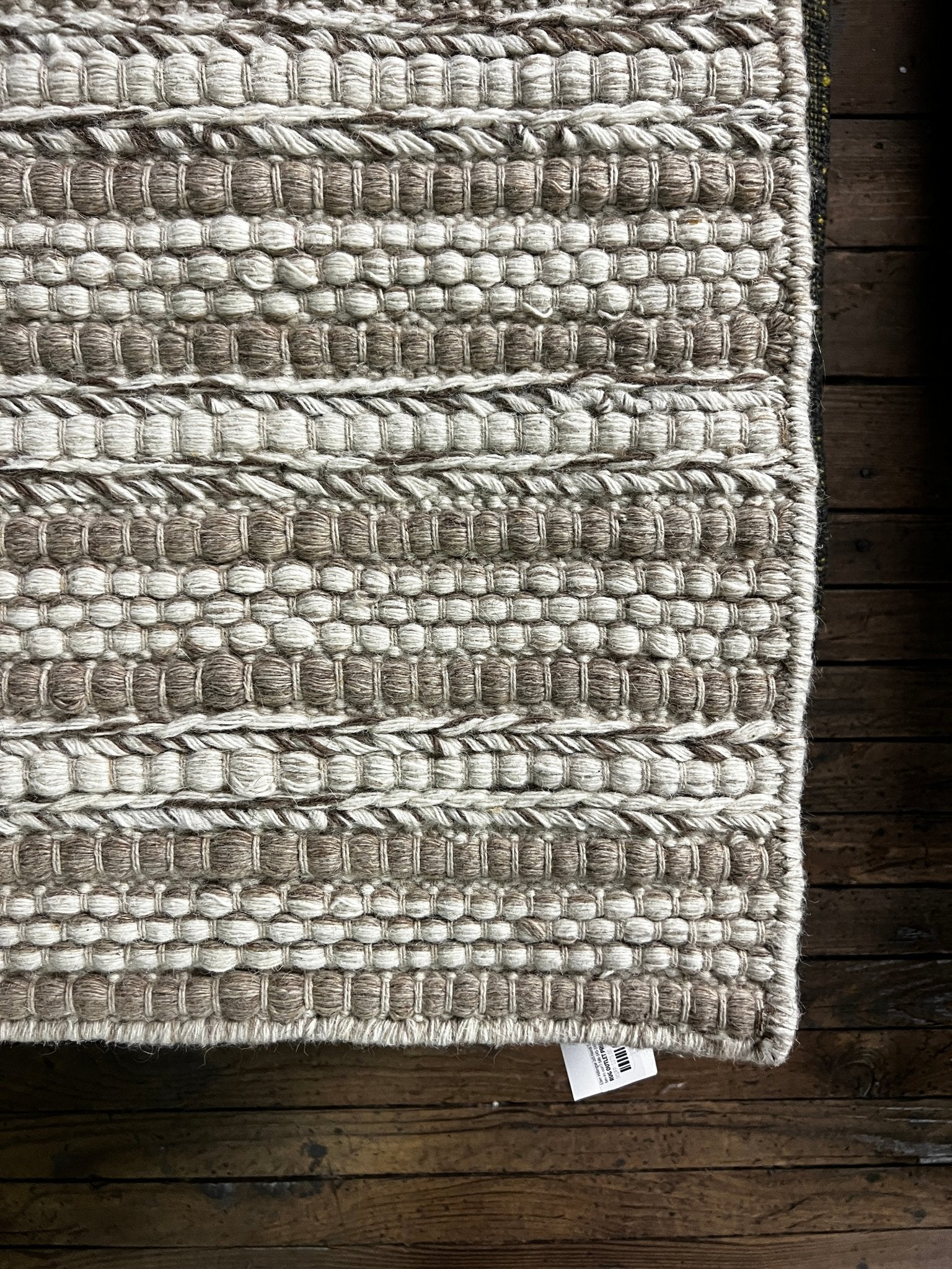 Nicolas Chamfort Handwoven Wool Durrie Natural Brown Loop Strip 2.6x4.6 | Banana Manor Rug Company