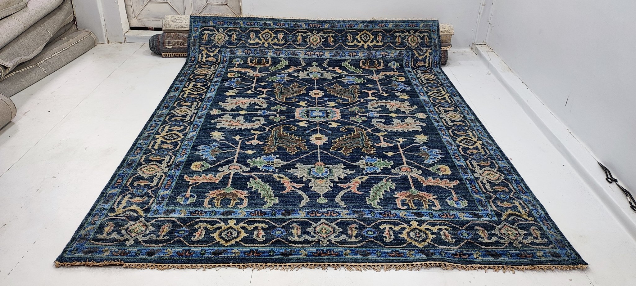 Nicole Walker 7.9x10 Hand-Knotted Blue Oushak | Banana Manor Rug Factory Outlet