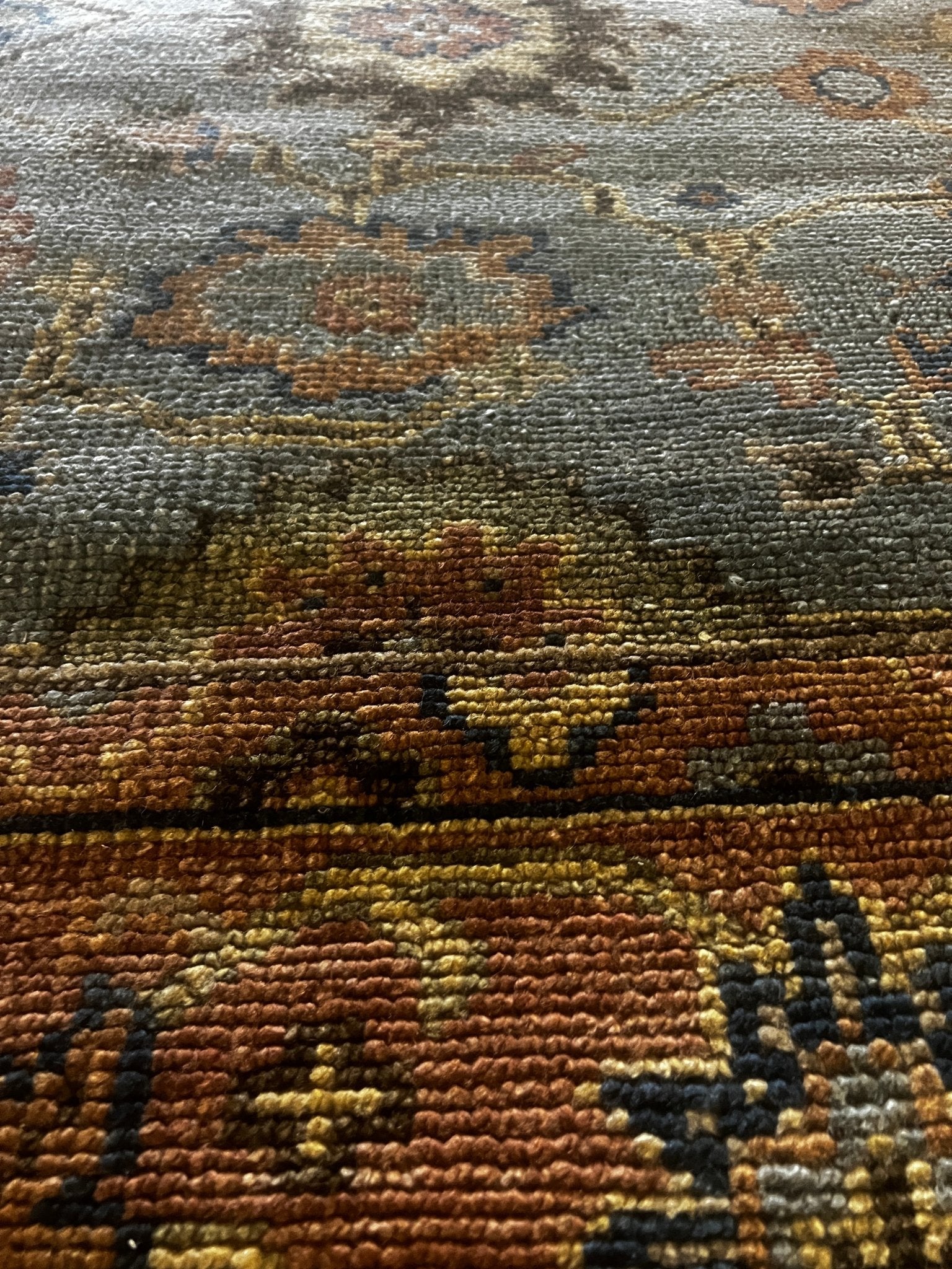 Nina 8x10.3 Blue and Rust Hand-Knotted Oushak Rug | Banana Manor Rug Factory Outlet