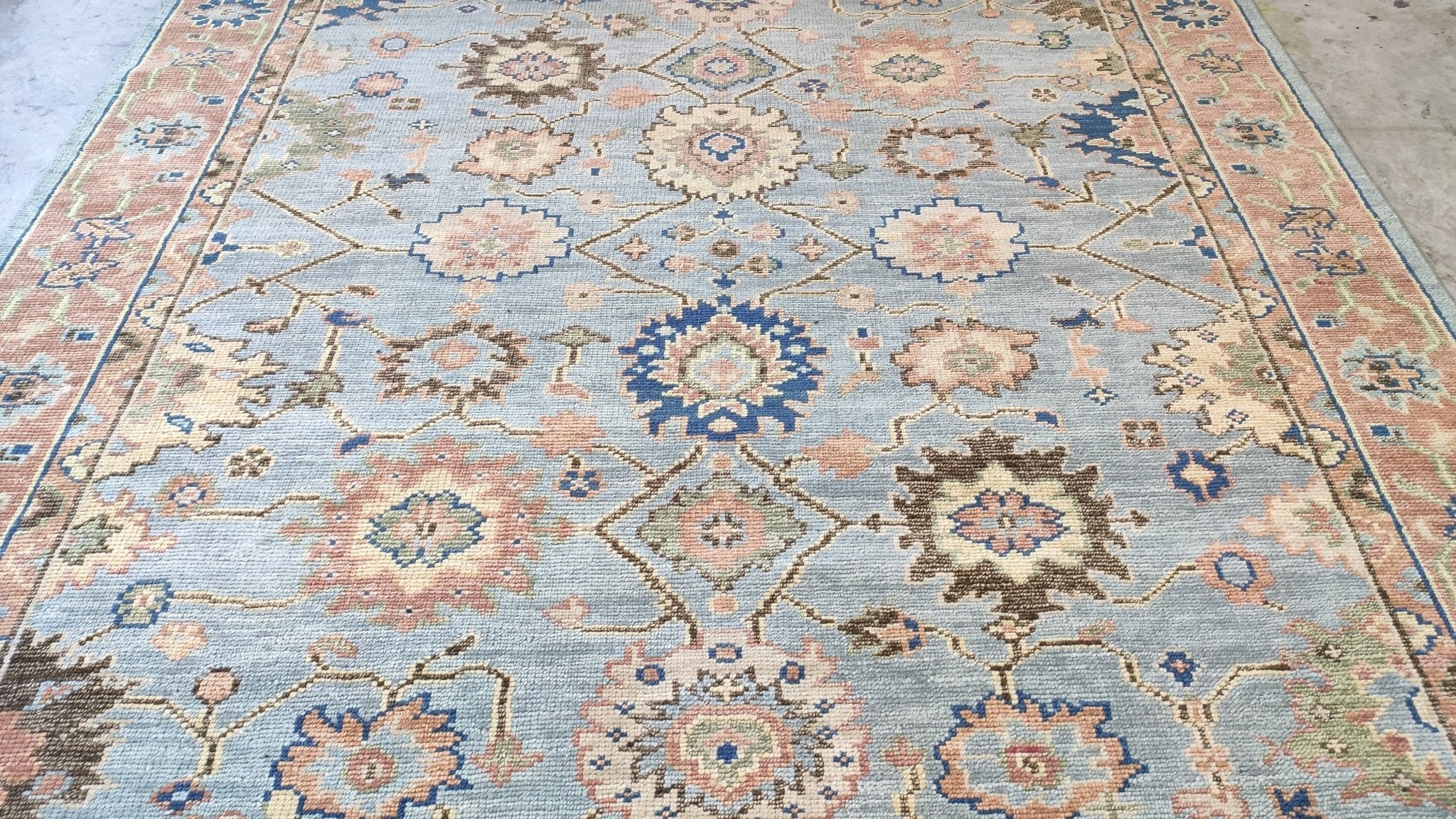 Nina 8x10.3 Blue and Rust Hand-Knotted Oushak Rug | Banana Manor Rug Company