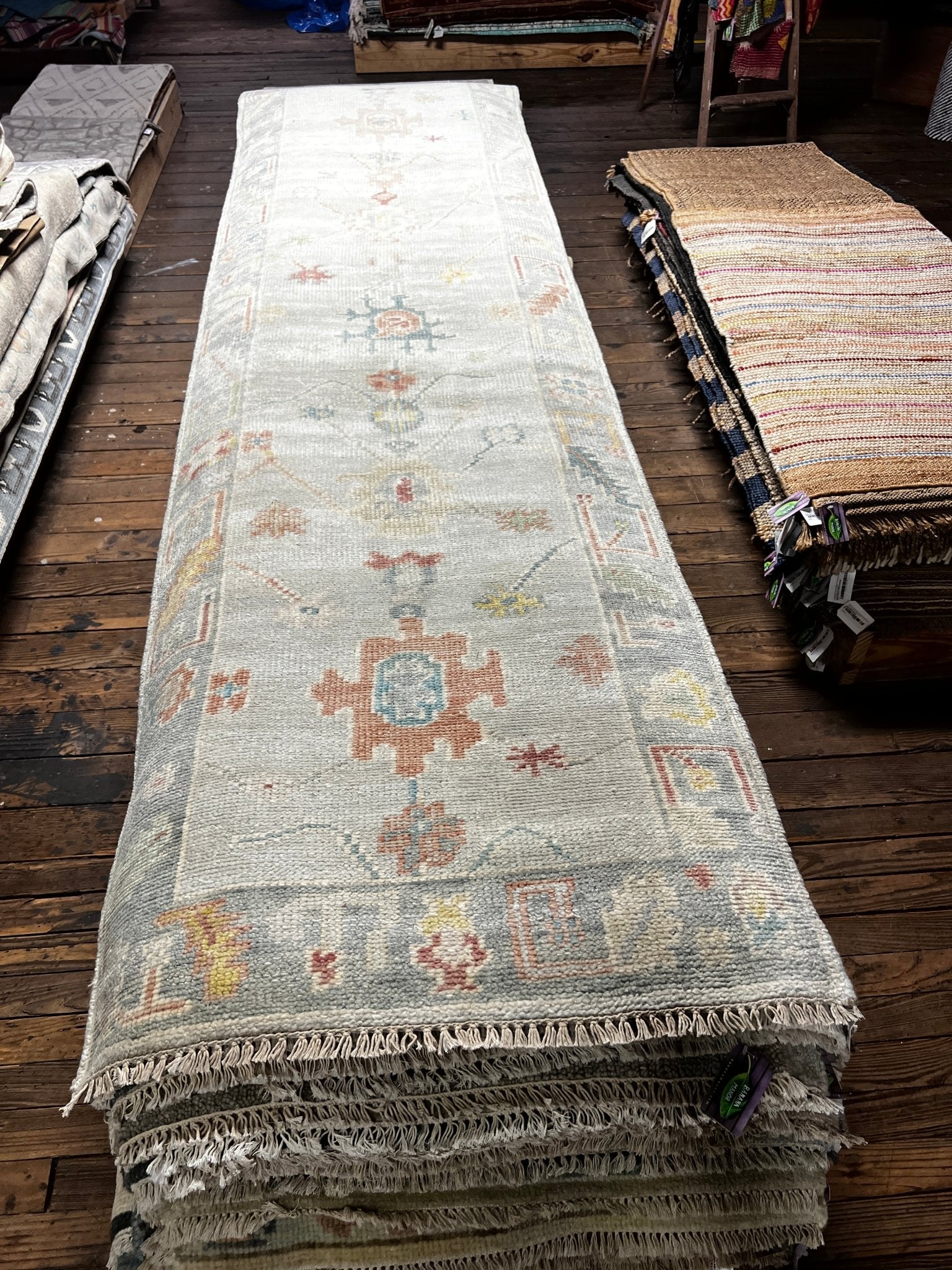 Nina Wright 3.3x20 Light Grey & Grey Oushak Runner | Banana Manor Rug Factory Outlet