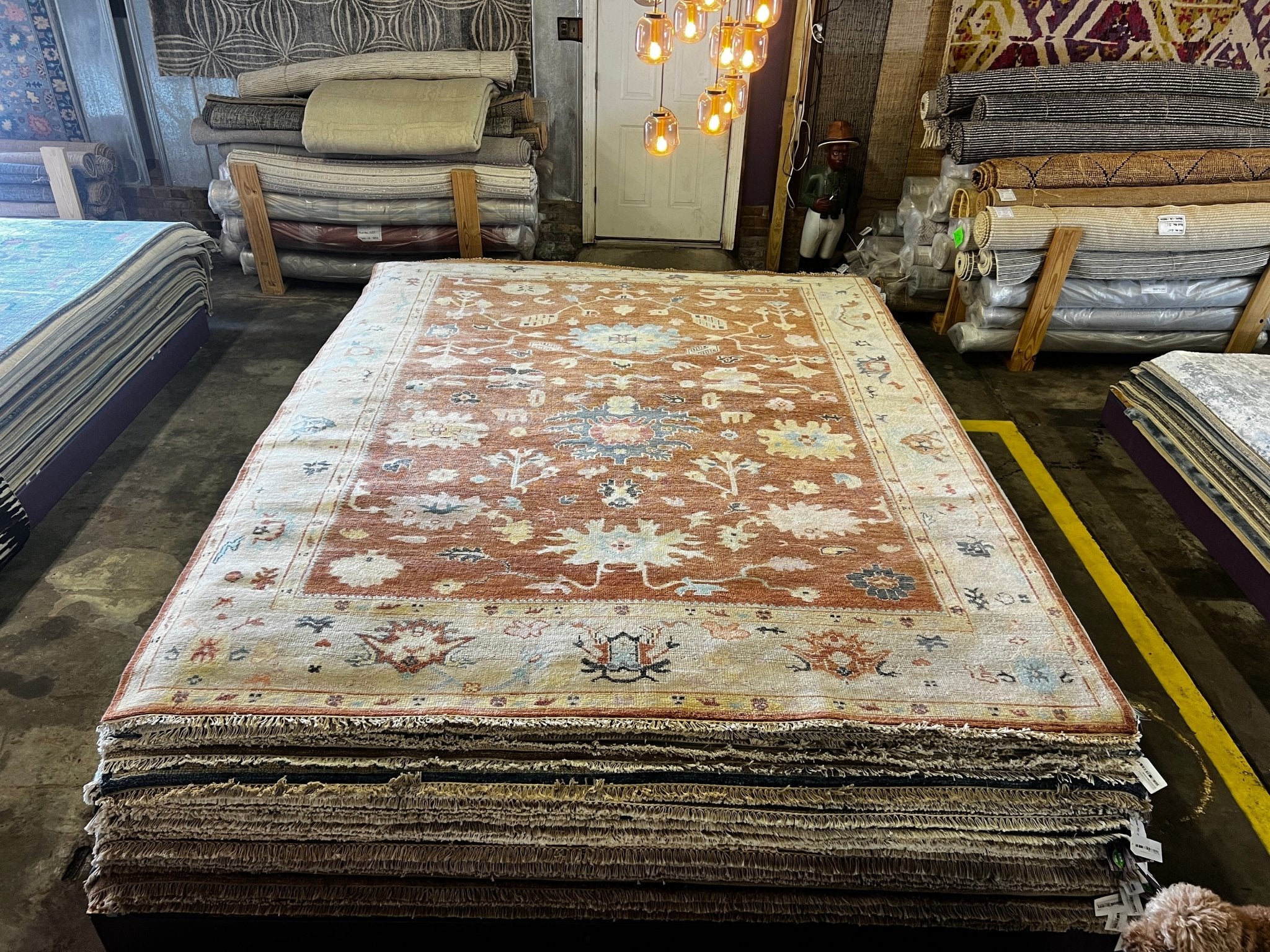 Noelle 9x12 Rust and Tan Turkish Knot Oushak Rug | Banana Manor Rug Factory Outlet