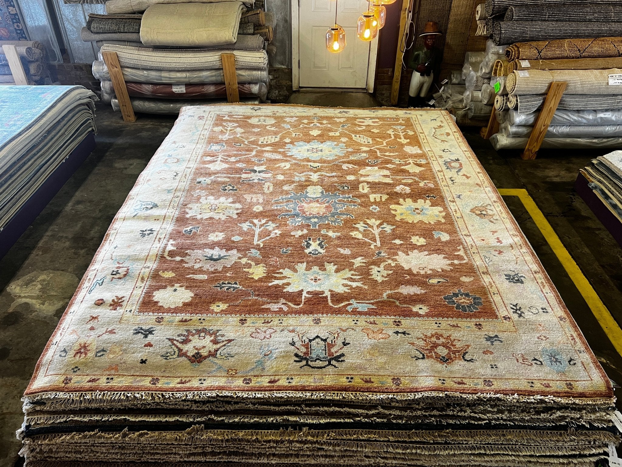 Noelle 9x12 Rust and Tan Turkish Knot Oushak Rug | Banana Manor Rug Factory Outlet