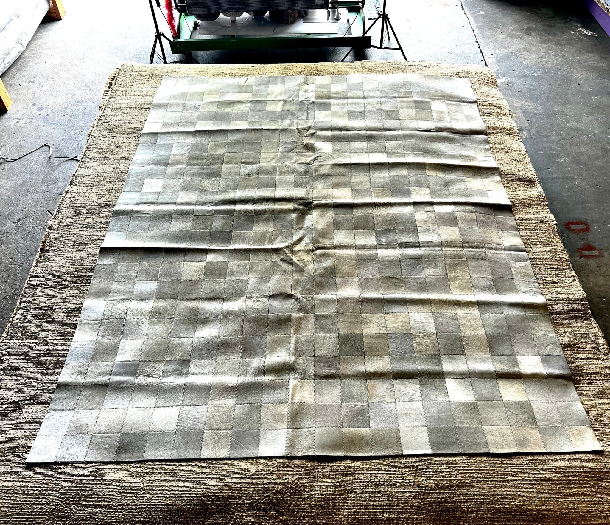 Off White and Champagne Patched 6.7x9.2 Cowhide Rug | Banana Manor Rug Company