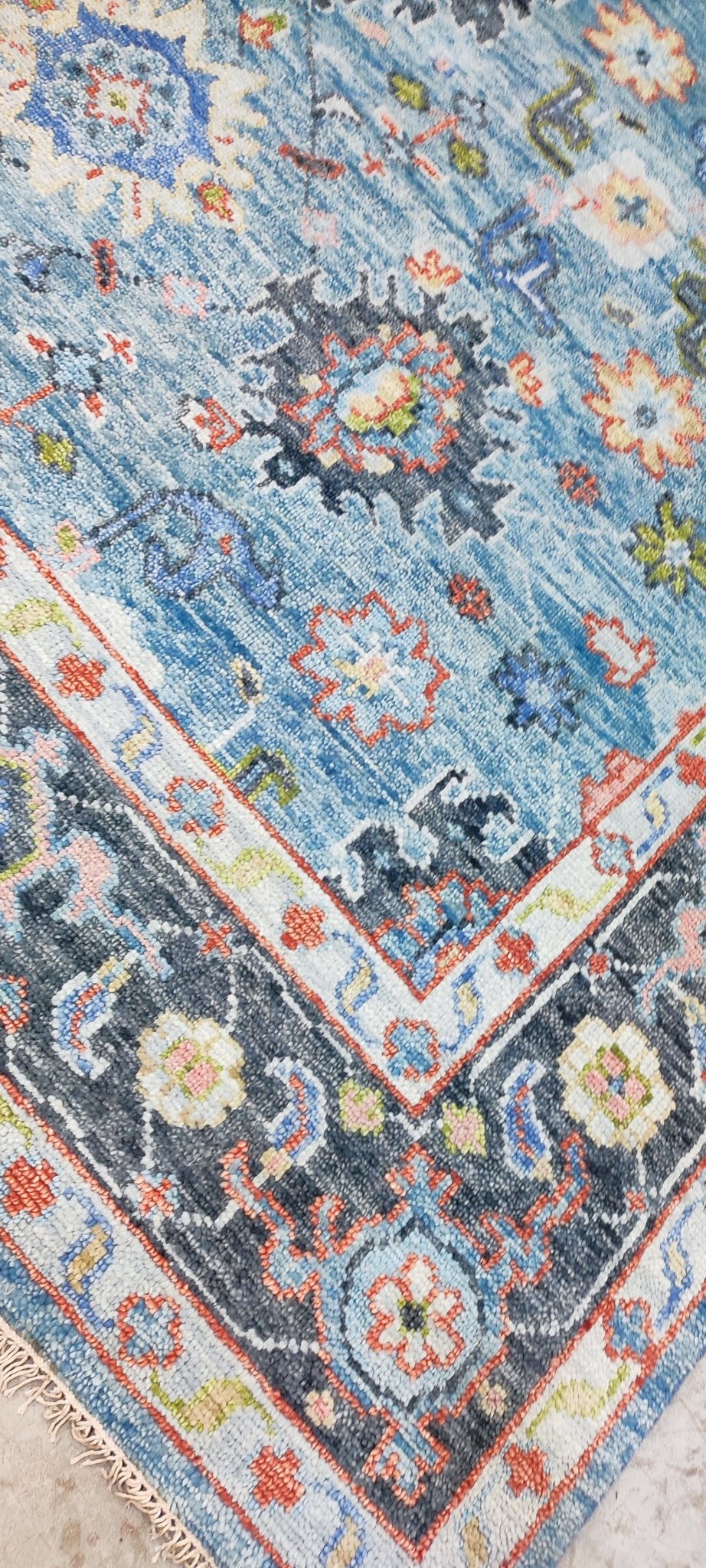 Oksana Akanshina Hand-Knotted Oushak Rug Light Blue and Dark Grey 9x12 | Banana Manor Rug Company