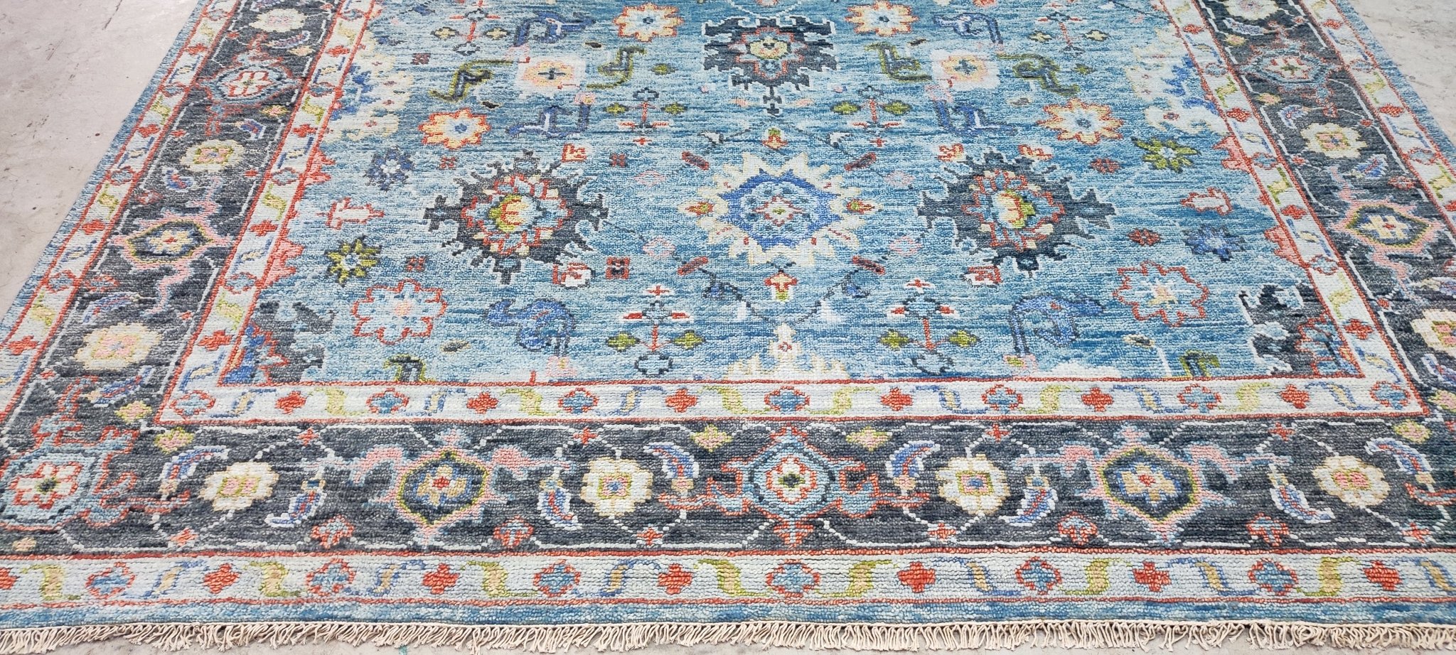 Oksana Akanshina Hand-Knotted Oushak Rug Light Blue and Dark Grey 9x12 | Banana Manor Rug Company