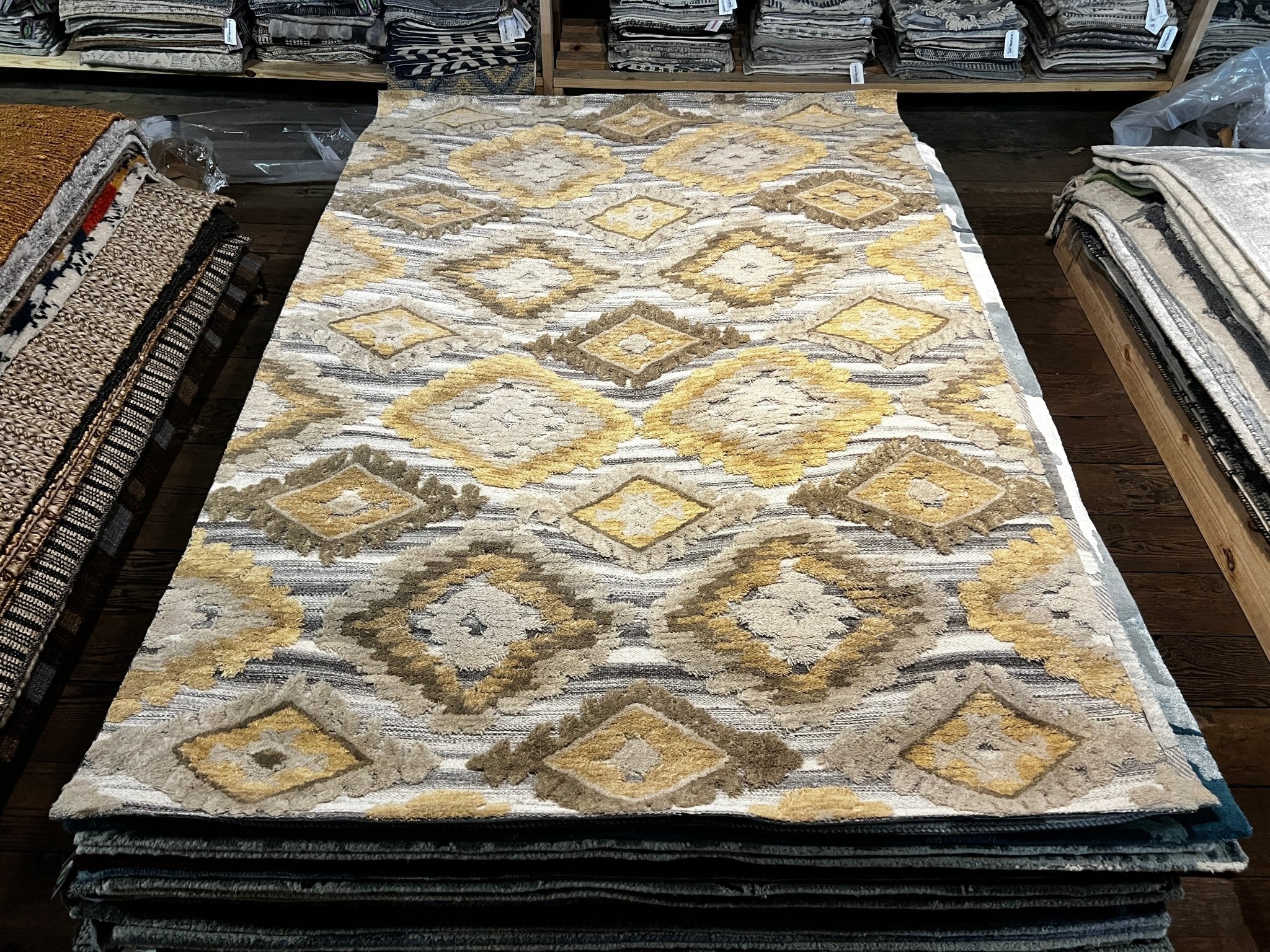 Old Absinthe House 5x7.6 Handwoven Mustard & Grey Loop Cut | Banana Manor Rug Factory Outlet