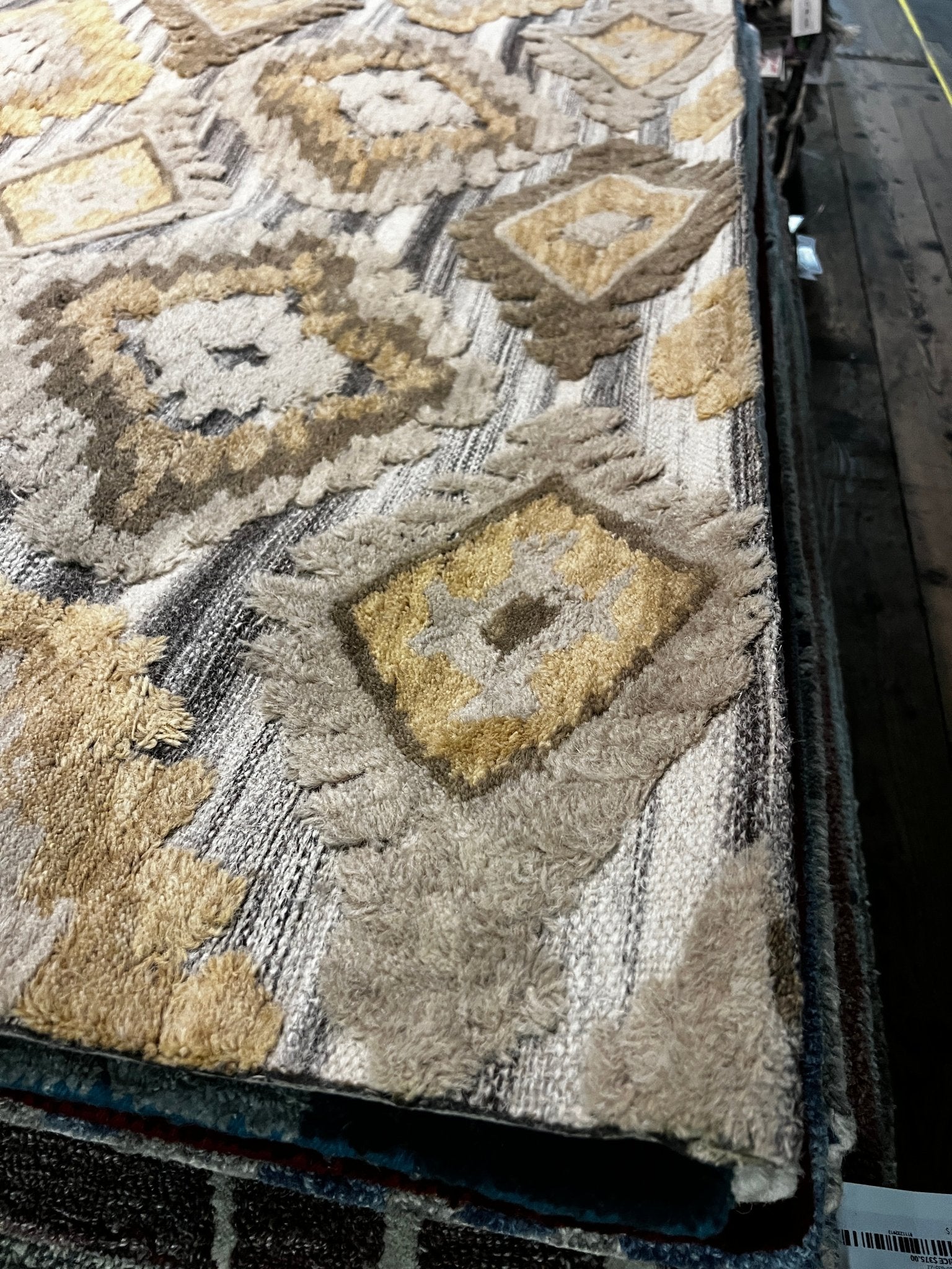 Old Absinthe House 5x7.6 Handwoven Mustard & Grey Loop Cut | Banana Manor Rug Factory Outlet