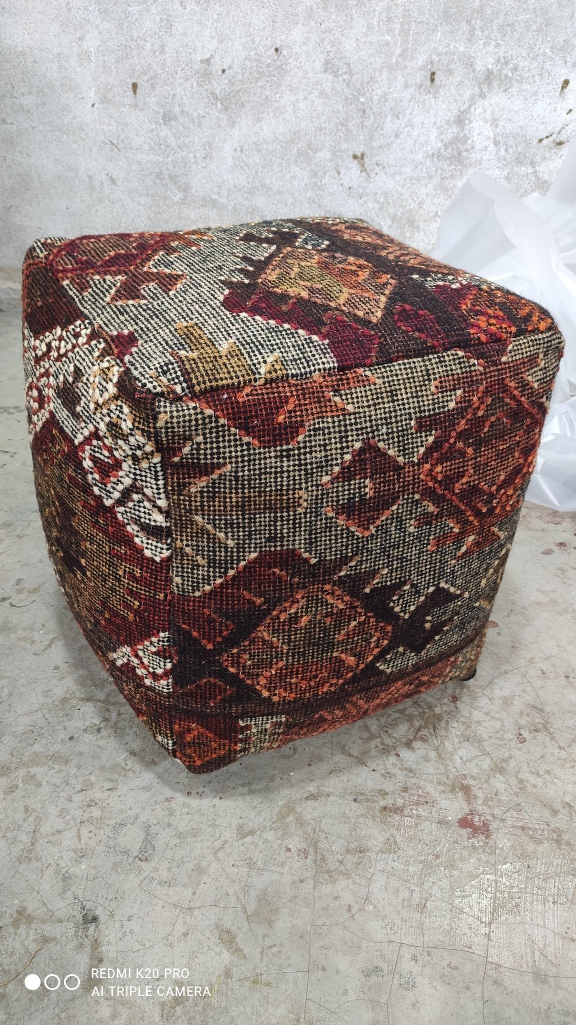 Oliver Rust and Brown Wool Pouffe | Banana Manor Rug Company