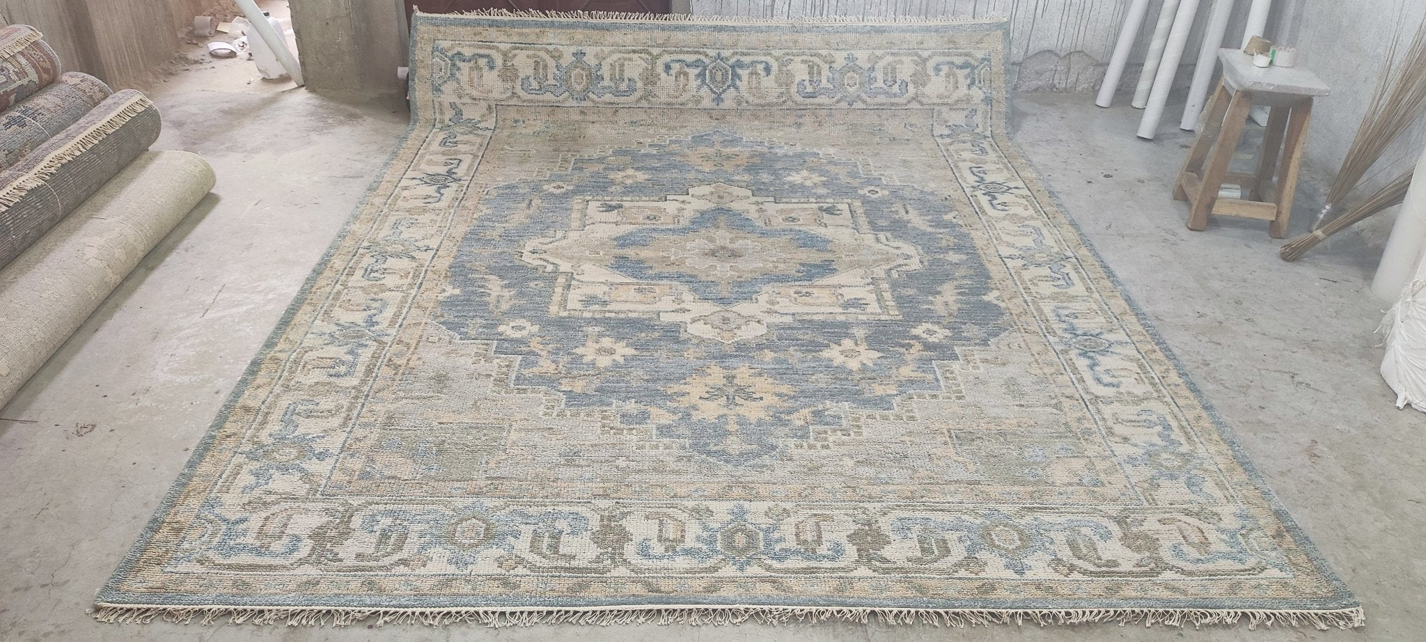 Olivia Erwin Light Blue and Ivory Hand-Knotted Oriental Rug 8x10 | Banana Manor Rug Company