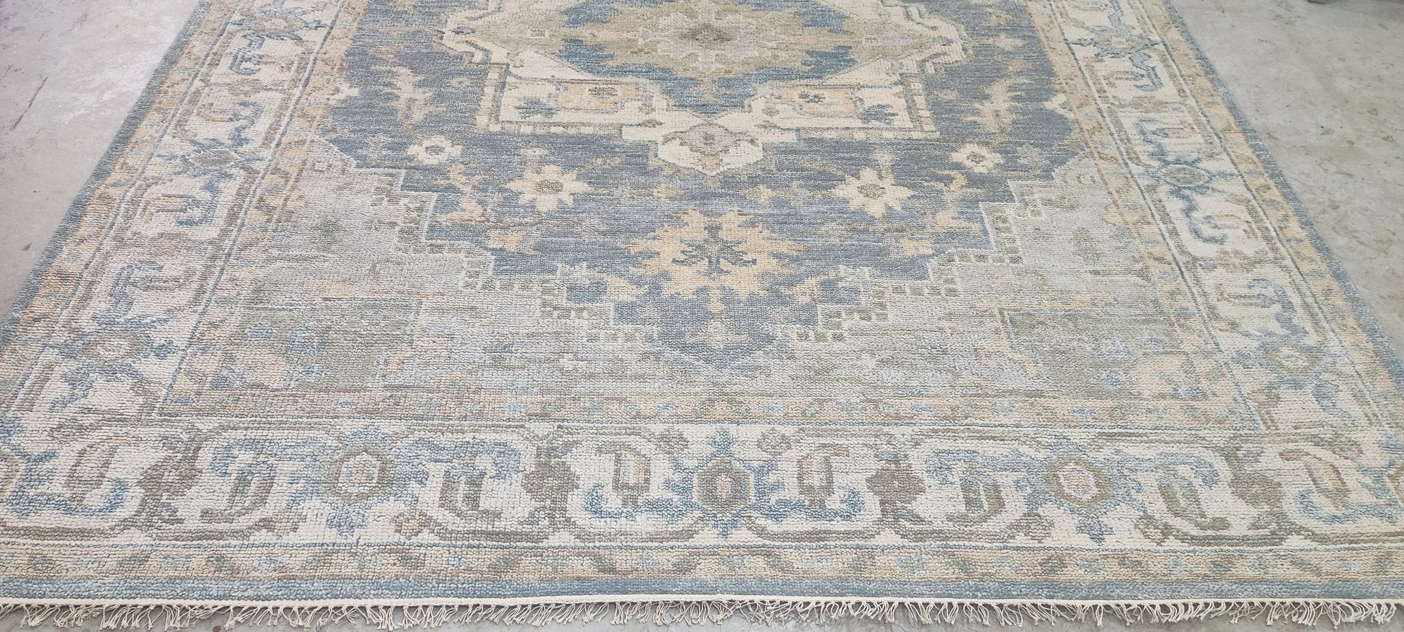 Olivia Erwin Light Blue and Ivory Hand-Knotted Oriental Rug 8x10 | Banana Manor Rug Company