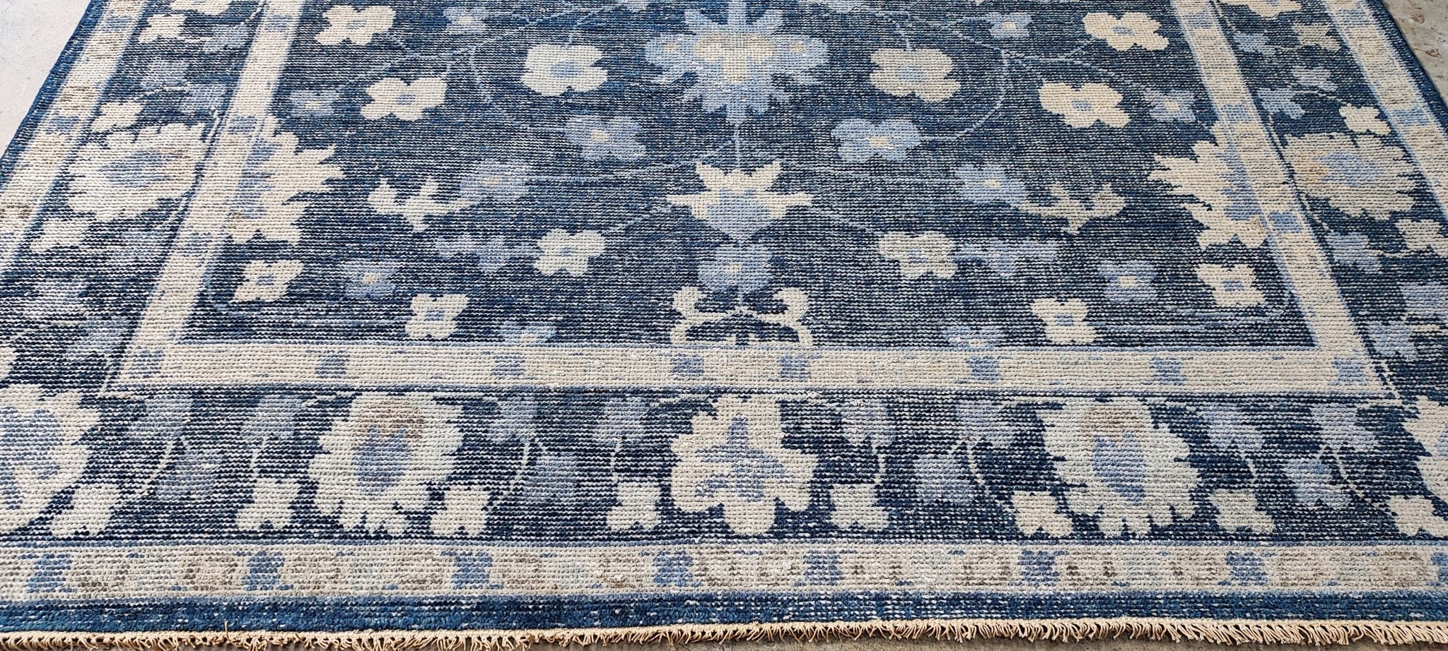 Ophelia Flame 8x10 Hand Knotted Blue Oushak | Banana Manor Rug Factory Outlet