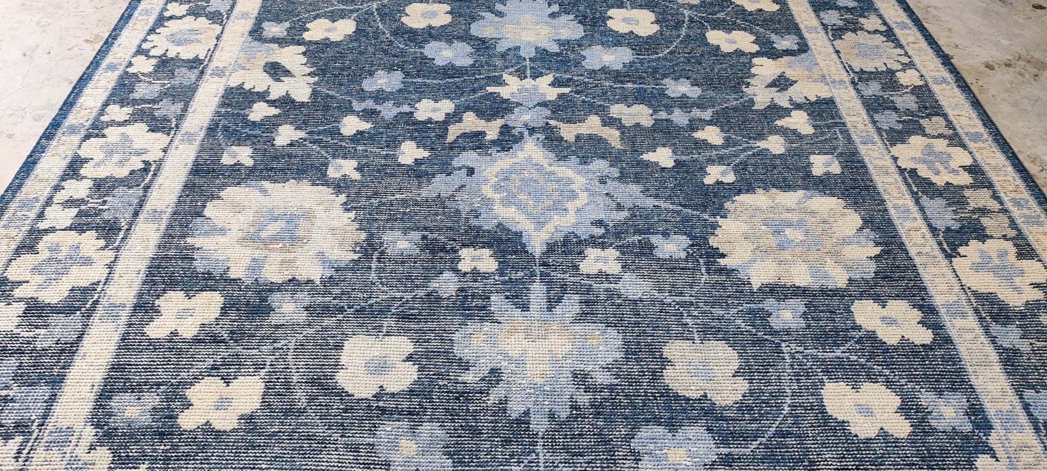 Ophelia Flame 8x10 Hand Knotted Blue Oushak | Banana Manor Rug Factory Outlet