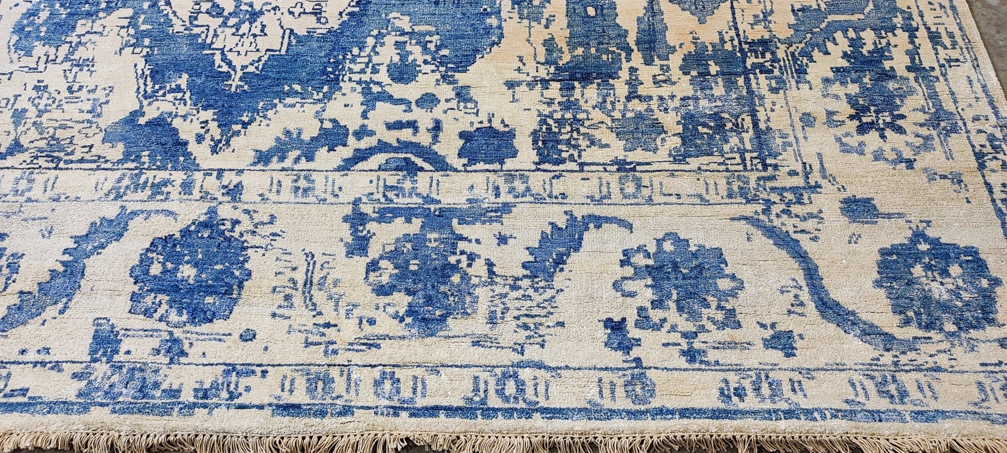 Ottavia 8.9x11.6 Blue & Silver Erased Hand Knotted | Banana Manor Rug Factory Outlet