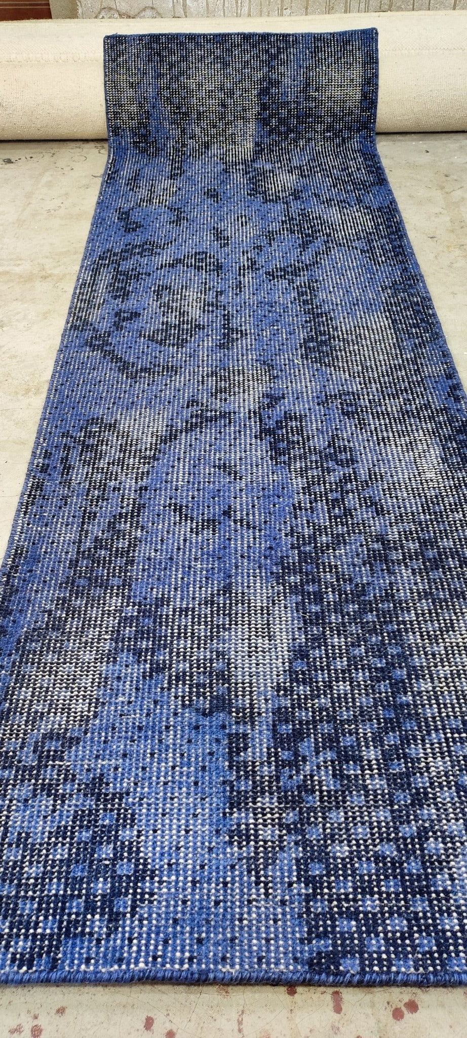 Paolo Rotondo Hand-Knotted Modern Blue Abstract Runner 2.6x8 | Banana Manor Rug Company