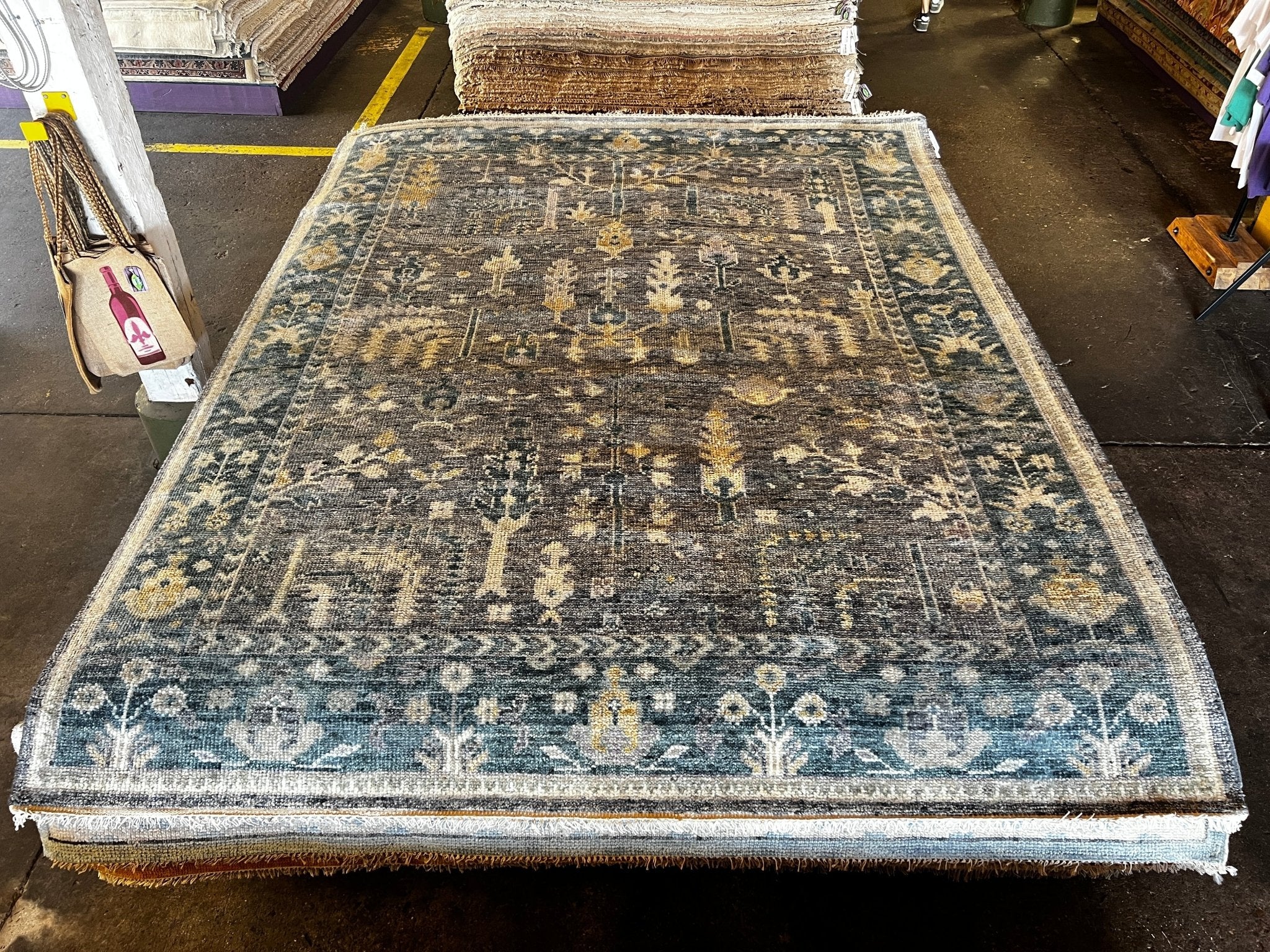 Parrish Cameron Grey and Blue Hand-Knotted Oushak Rug 8x10 | Banana Manor Rug Factory Outlet