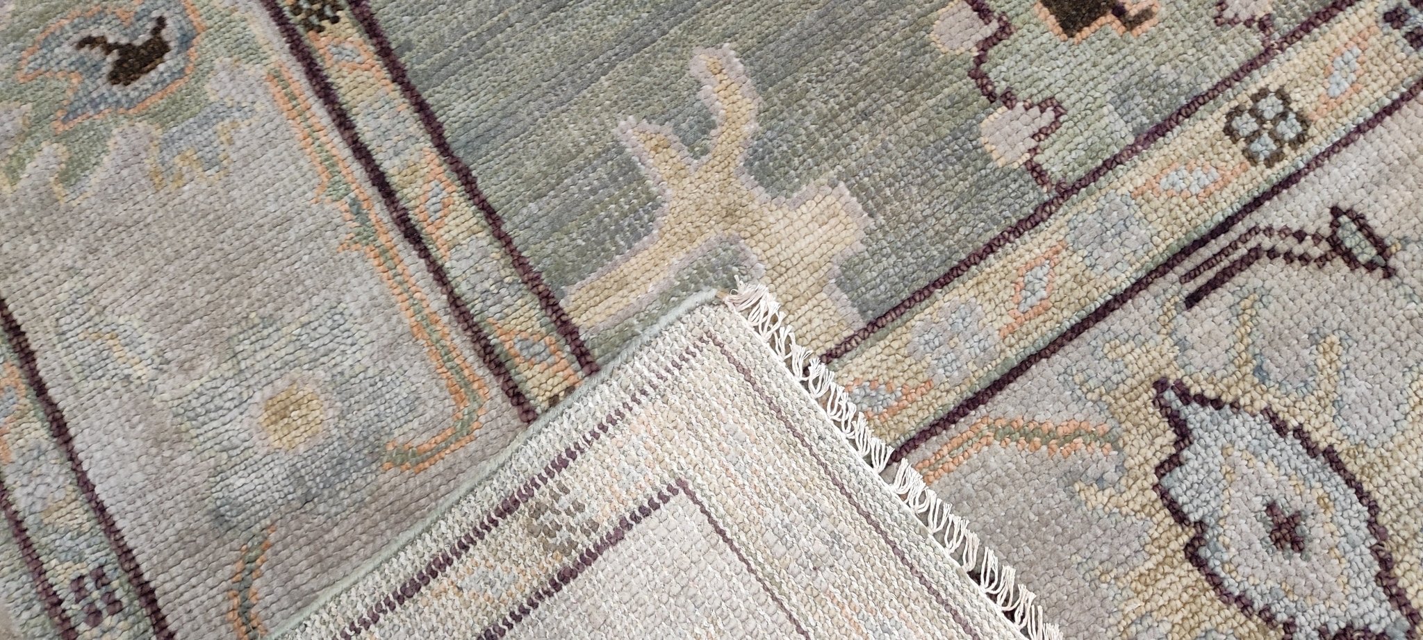 Pat Cleveland 9x12 Light Green and Beige Hand-Knotted Oushak Rug | Banana Manor Rug Company