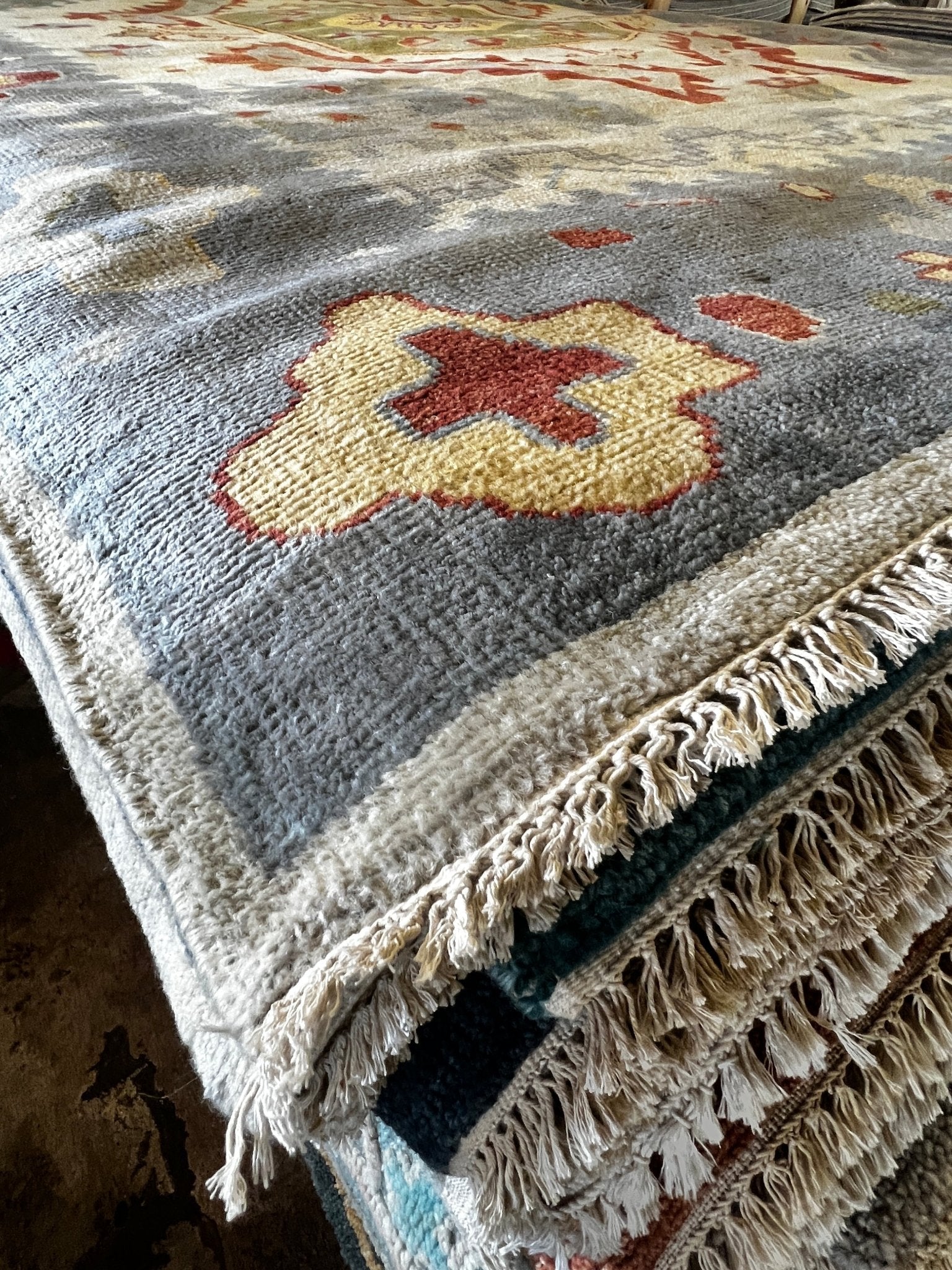 Paulina Andreeva 9x12 Hand-Knotted Oushak Rug Light Blue and Tan | Banana Manor Rug Factory Outlet