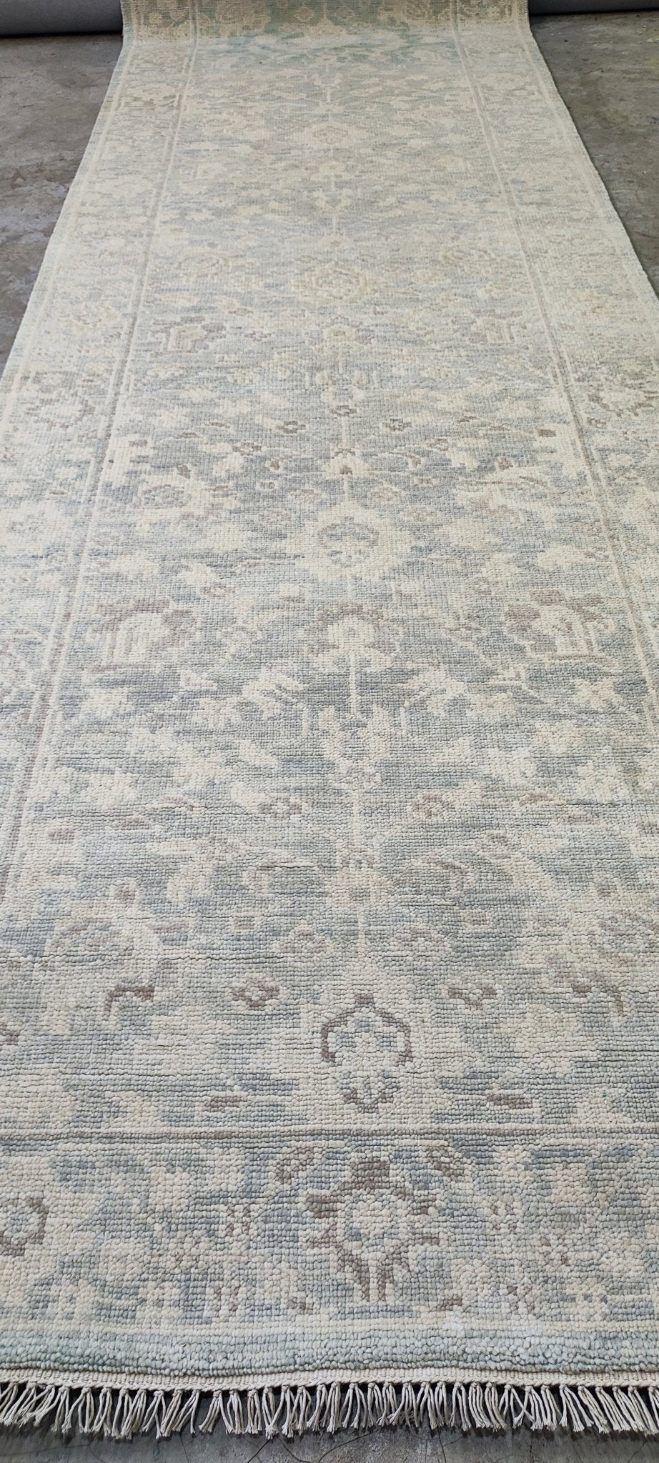 Pazienza 3.9x12.6 Light Green & Ivory Oushak | Banana Manor Rug Factory Outlet