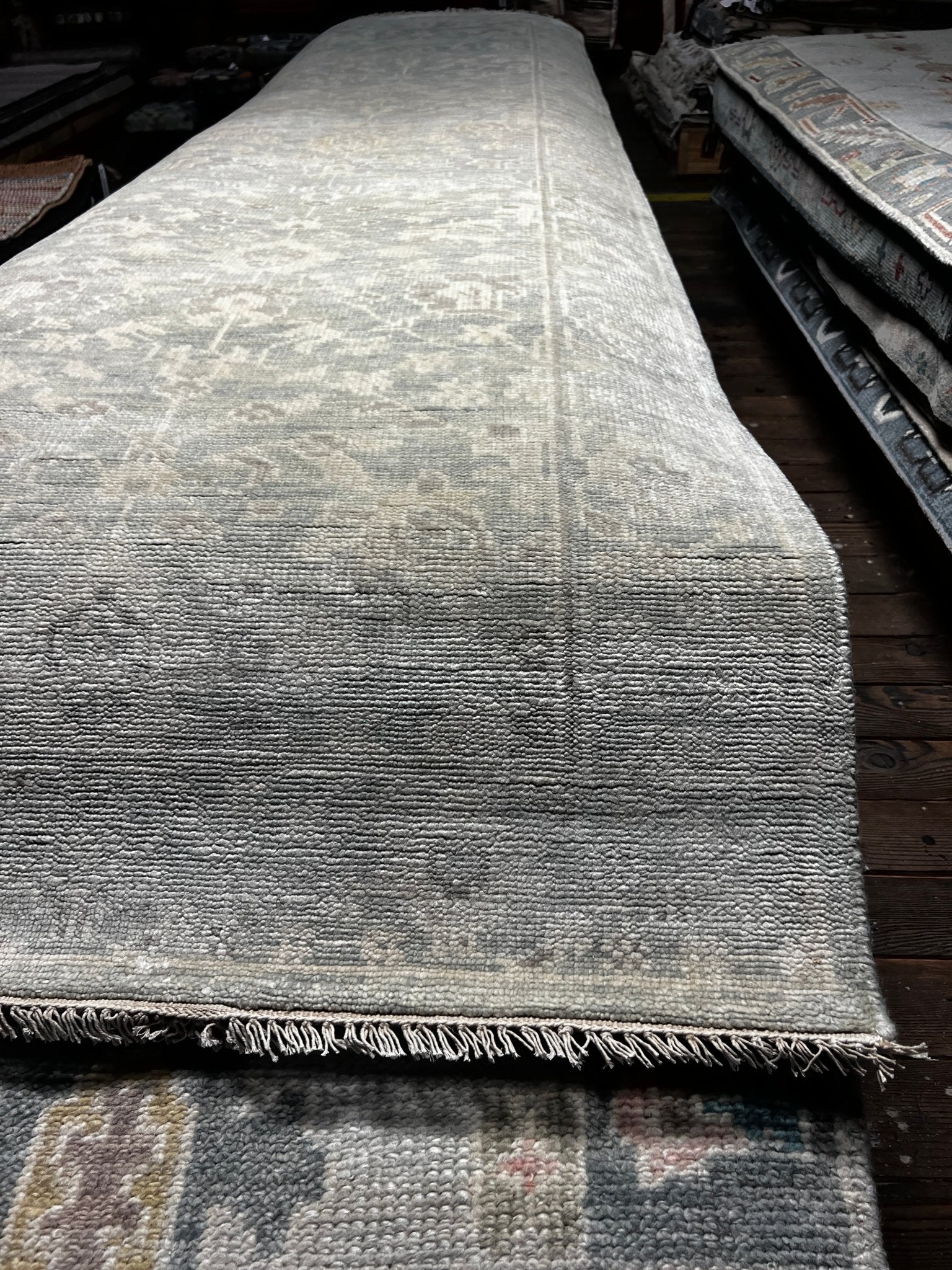 Pazienza 3.9x12.6 Light Green & Ivory Oushak Runner | Banana Manor Rug Factory Outlet