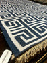 PeeWee 5.3x7.9 Ivory and Blue Geometric Greek Key Durrie Rug | Banana Manor Rug Company