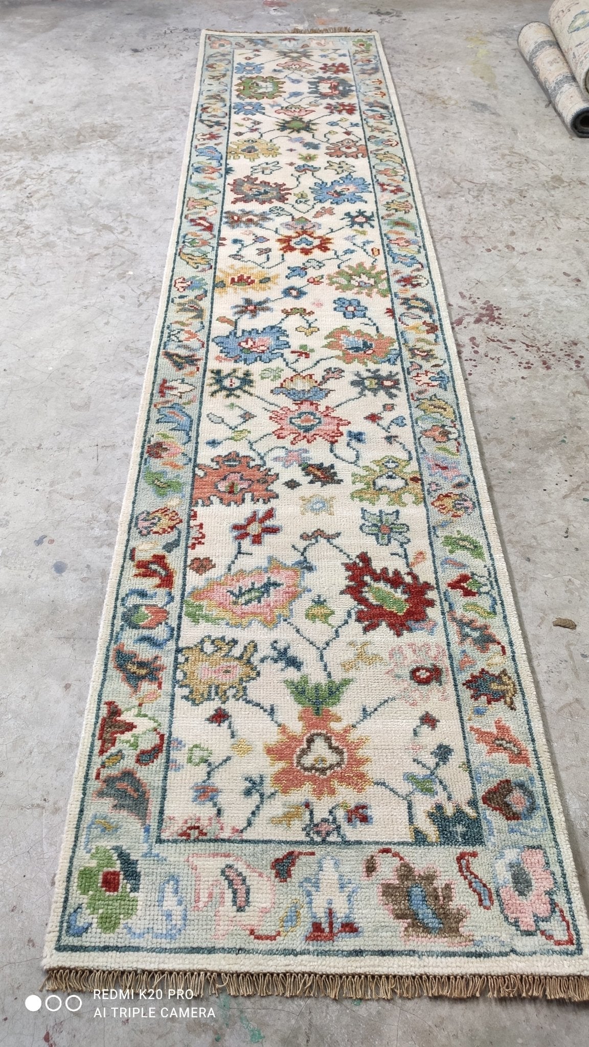 Peyton 2.6x11.9 Light Blue and Ivory Hand-Knotted Oushak Runner | Banana Manor Rug Company