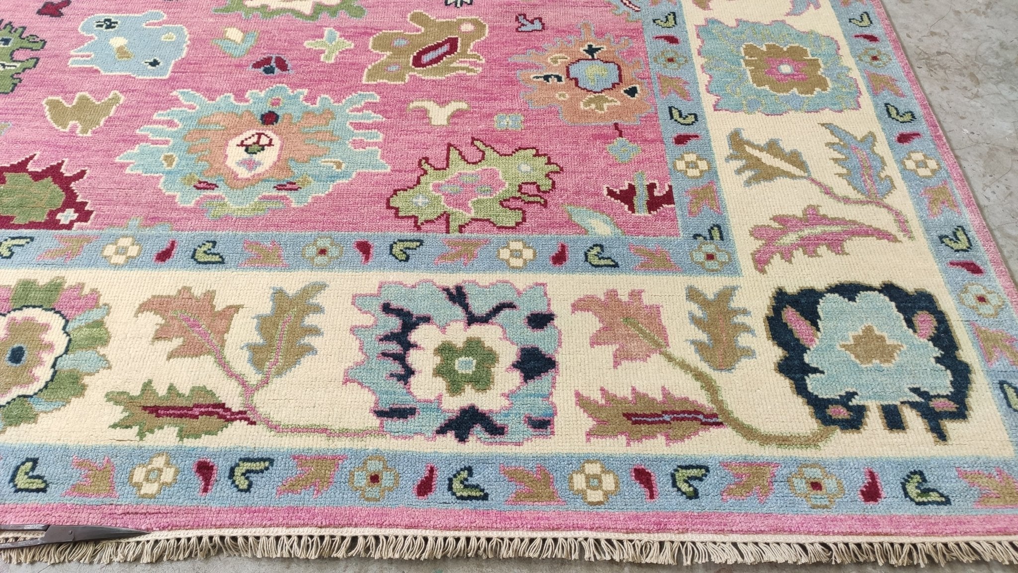 Pia Tjelta 8x10 Pink and Ivory Hand-Knotted Oushak Rug | Banana Manor Rug Company