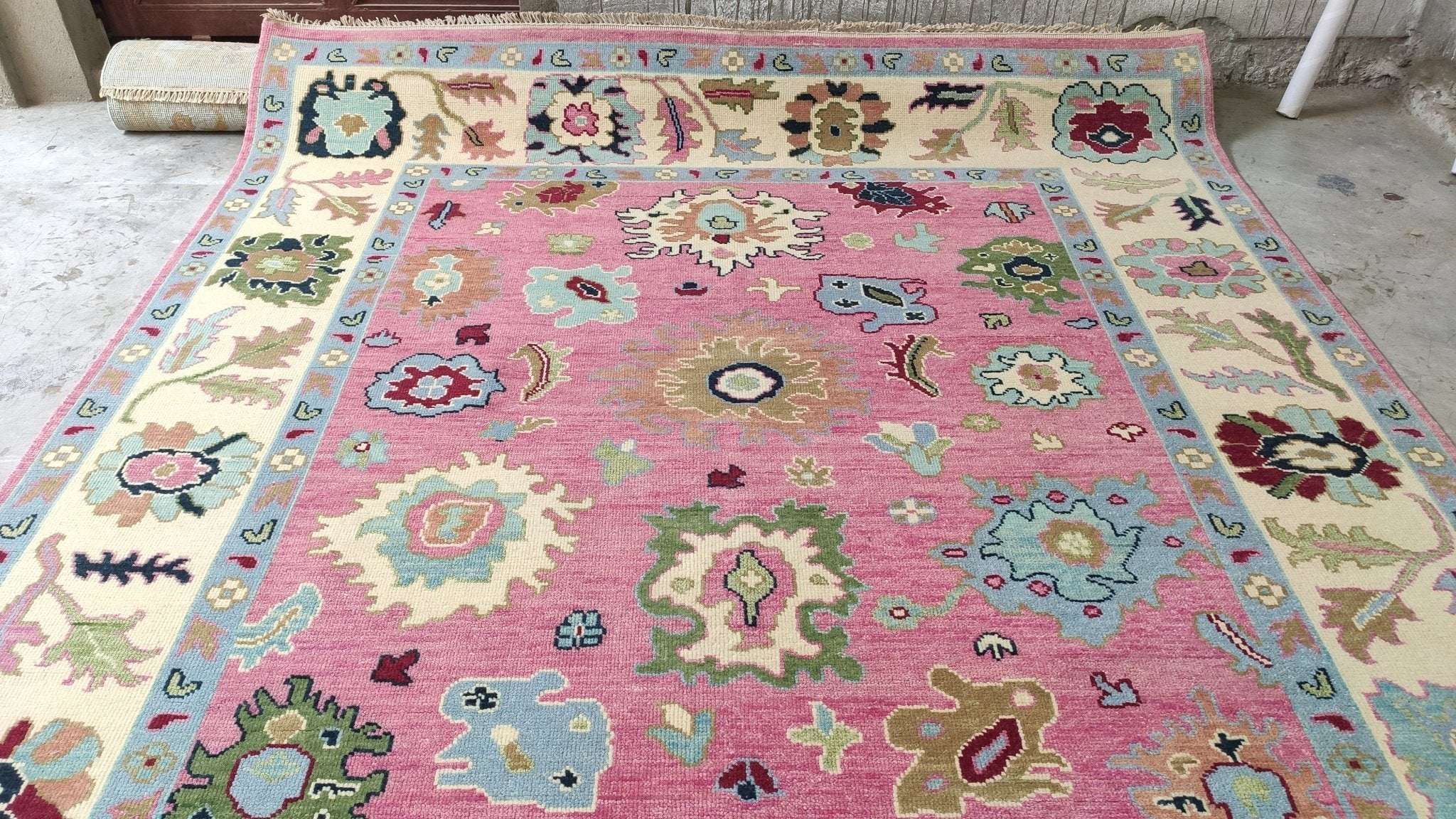 Pia Tjelta 8x10 Pink and Ivory Hand-Knotted Oushak Rug | Banana Manor Rug Company