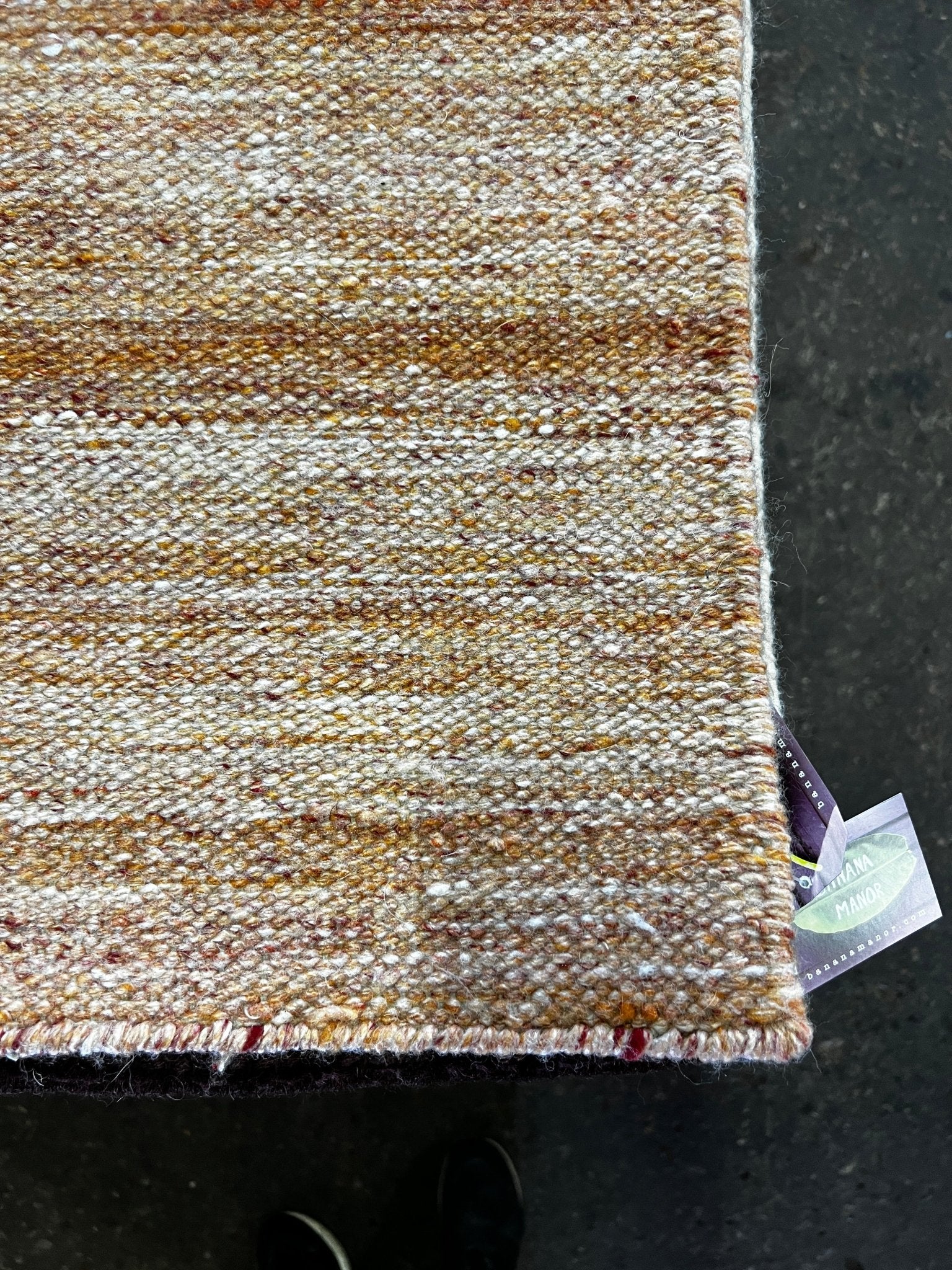 Picnic Paradise 8x10.3 Handwoven Orange PET Yarn Durrie Rug | Banana Manor Rug Factory Outlet