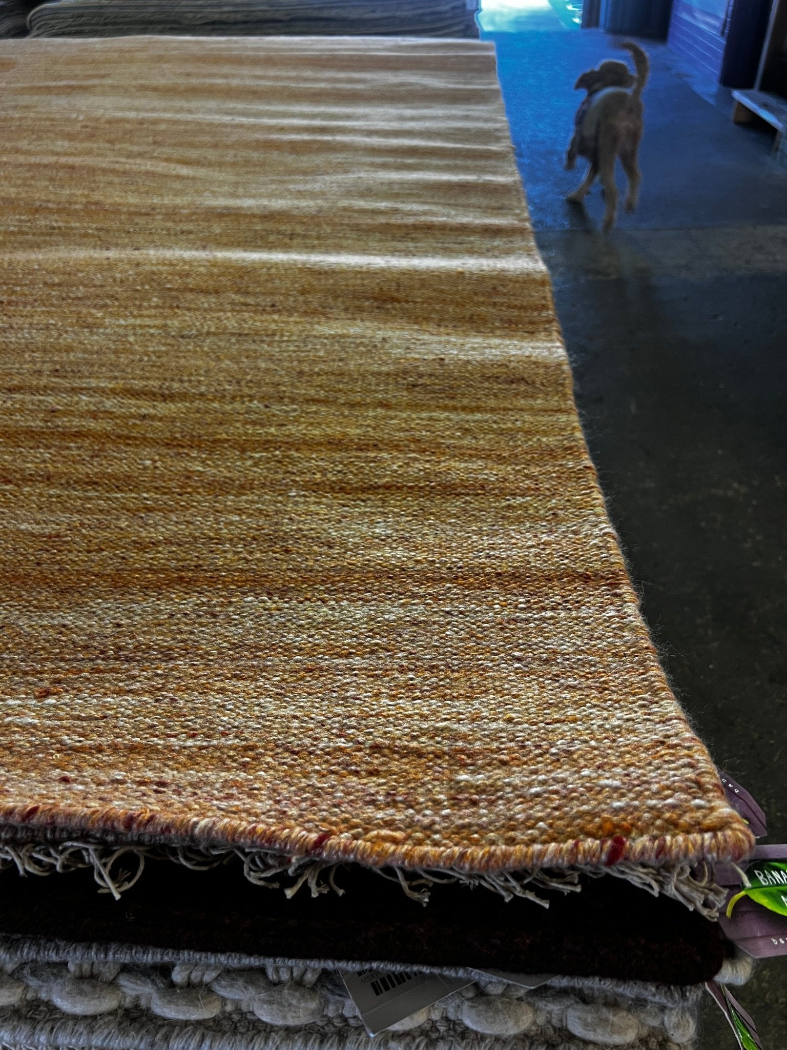 Picnic Paradise 8x10.3 Handwoven Orange PET Yarn Durrie Rug | Banana Manor Rug Factory Outlet