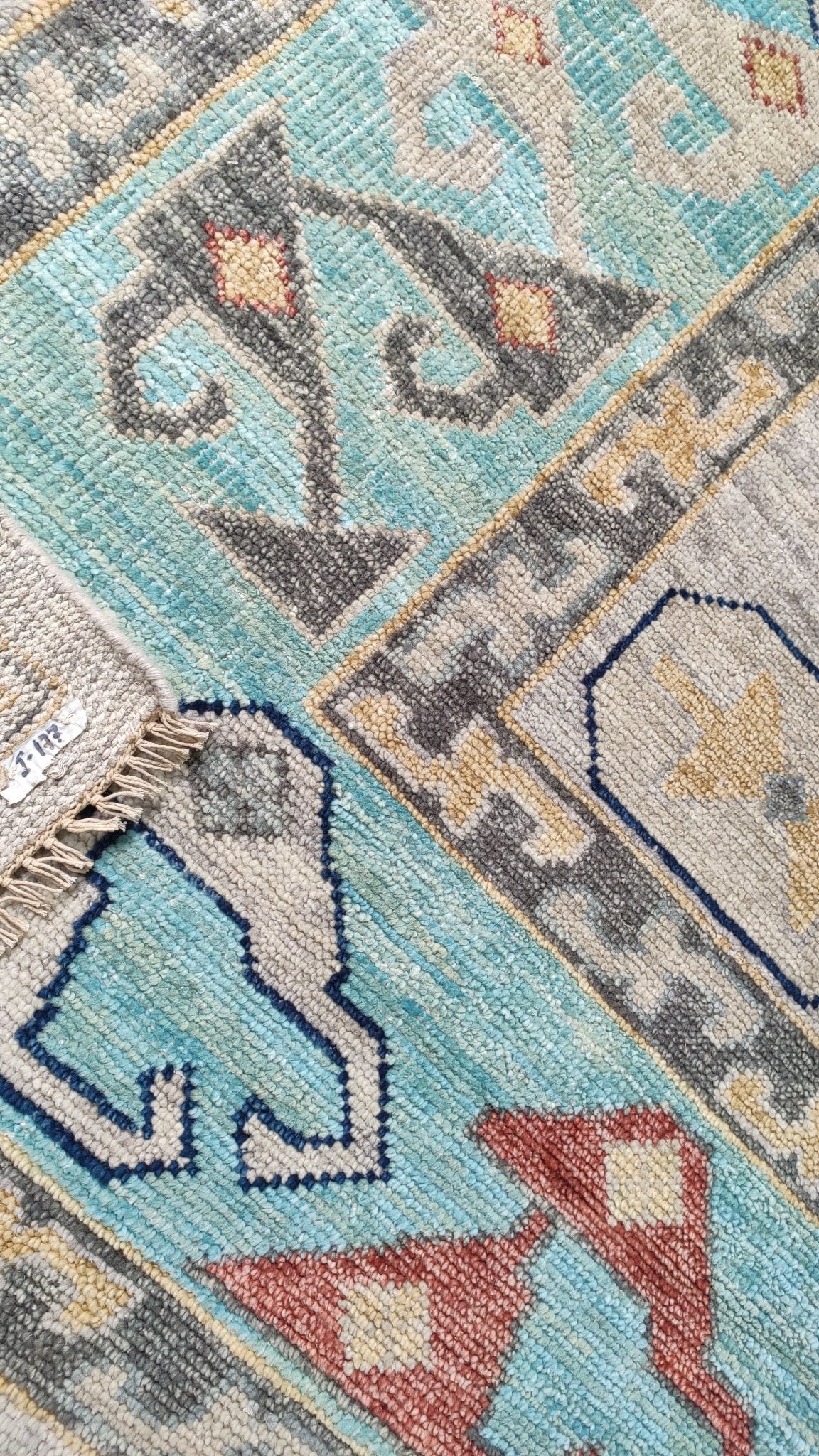 Pim Diffy 10x14 Blue and Beige Hand-Knotted Oushak Rug | Banana Manor Rug Company