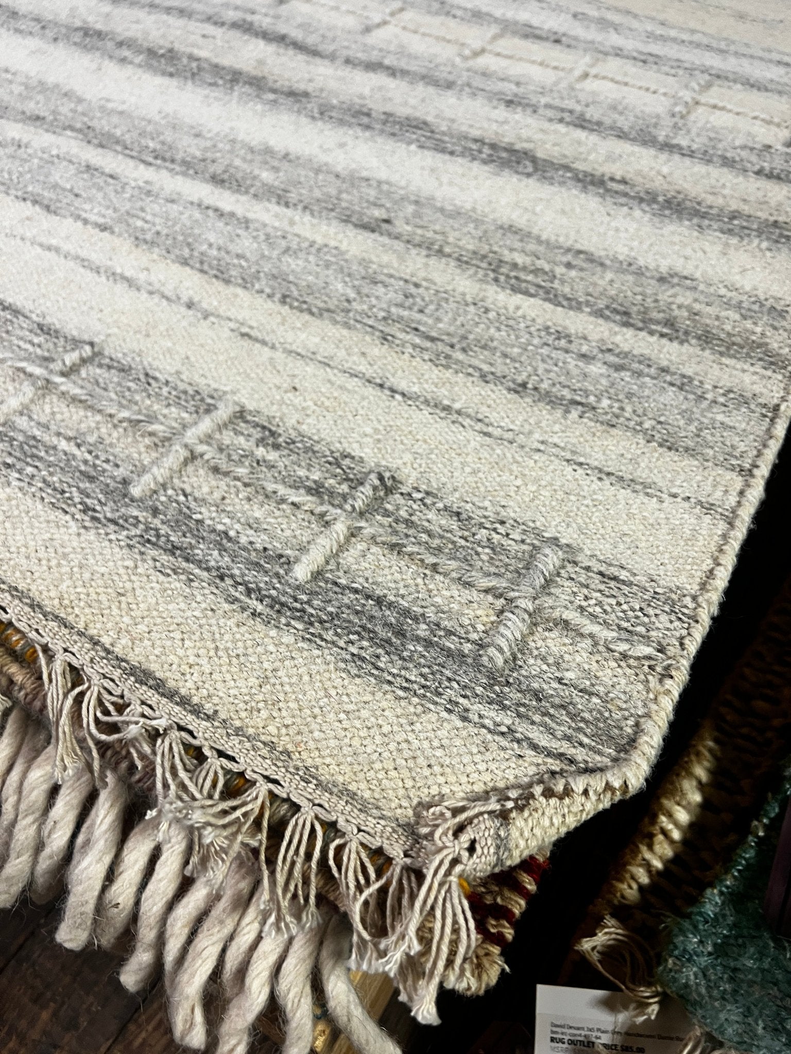 Ponce de Leon Constantly On 3x5 Ivory Handwoven Durrie Rug | Banana Manor Rug Factory Outlet