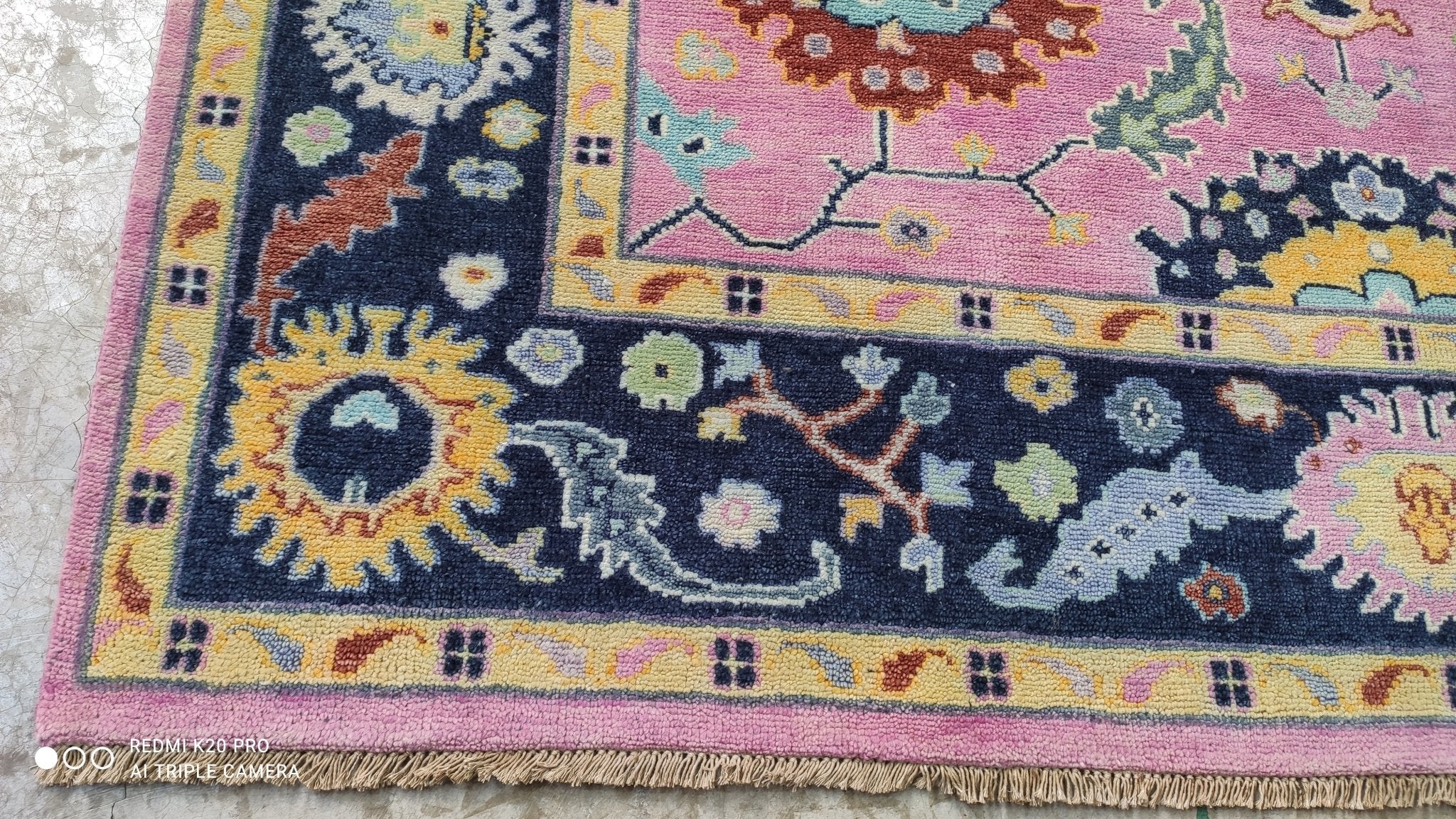 Poppy Presley 7.9x10 Hand-Knotted Pink and Blue Oushak Rug | Banana Manor Rug Company