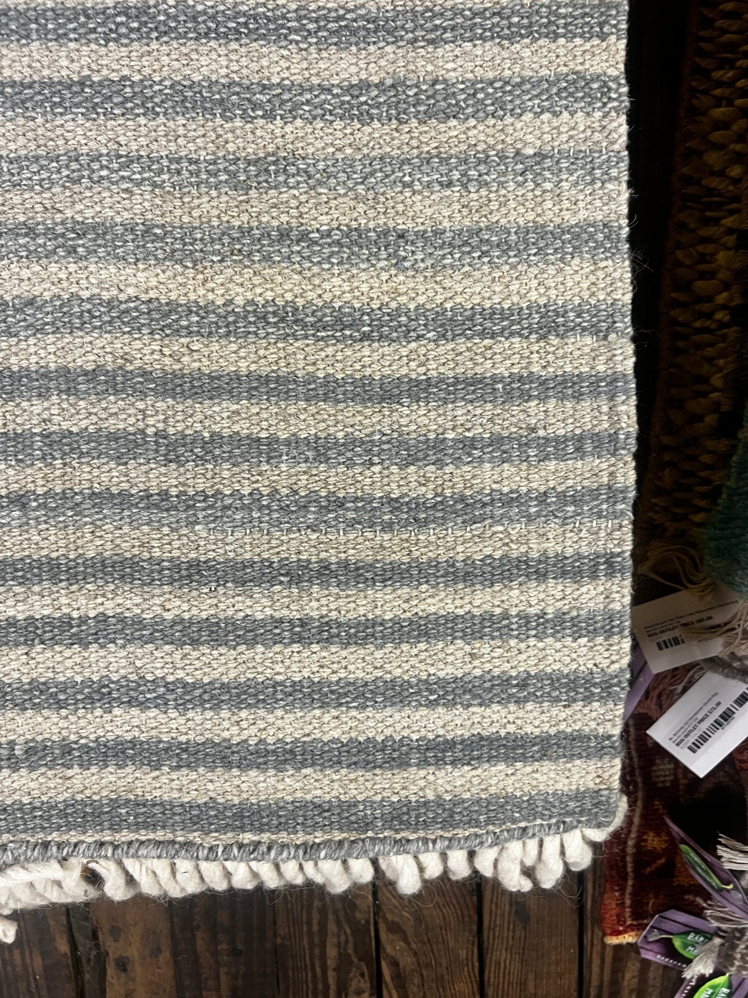 Prince Valium 3x5 Striped Beige and Blue Handwoven Durrie Rug | Banana Manor Rug Factory Outlet