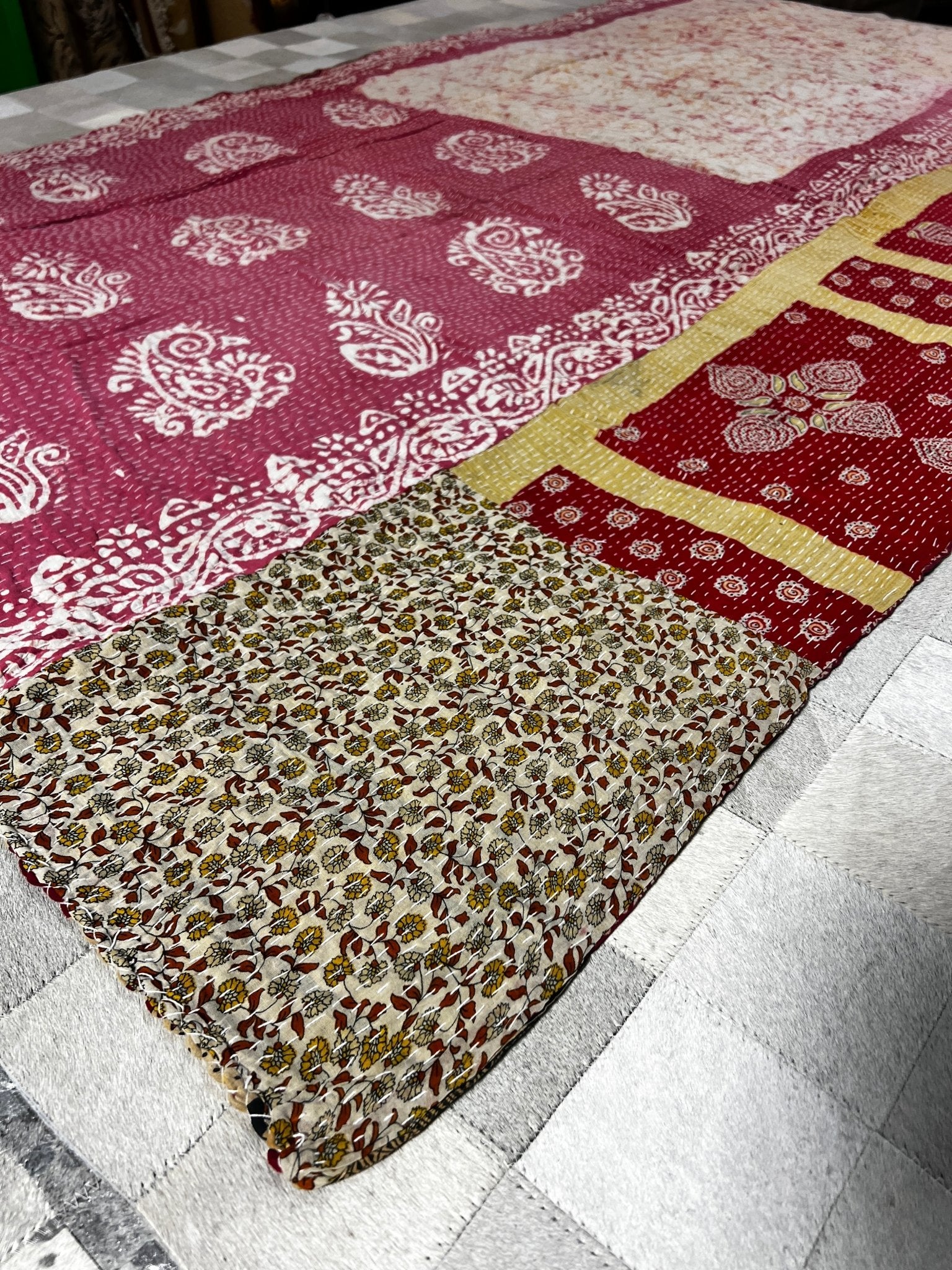 Quality Kantha One-of-a-Kind Reversable Recylced Cotton 55"x75" Throw/Quilt/Tablecloth (8) | Banana Manor Rug Company