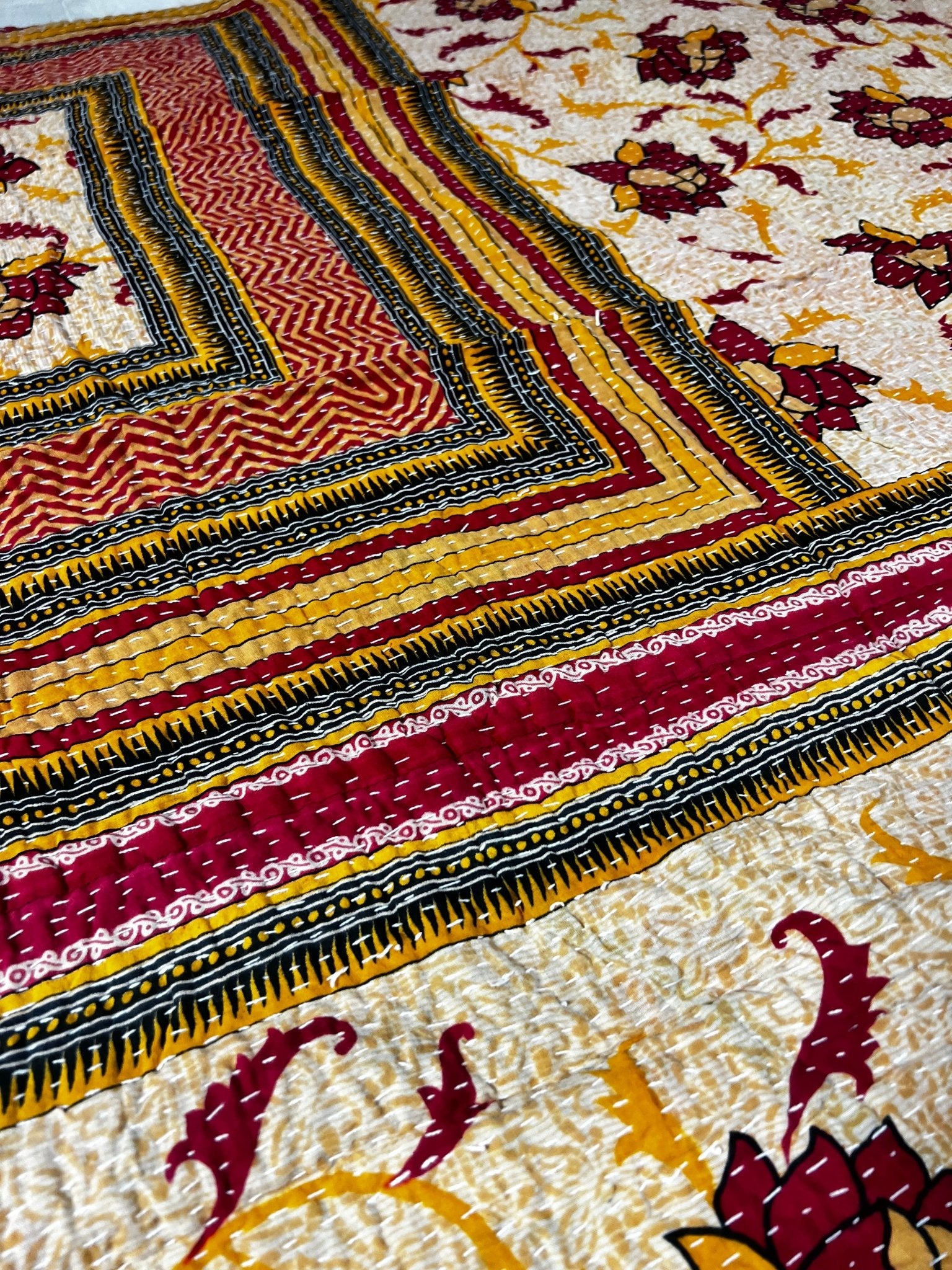 Quality Kantha One-of-a-Kind Reversible Recycled Cotton 54"x83" Throw/Quilt/Tablecloth (14s) | Banana Manor Rug Company